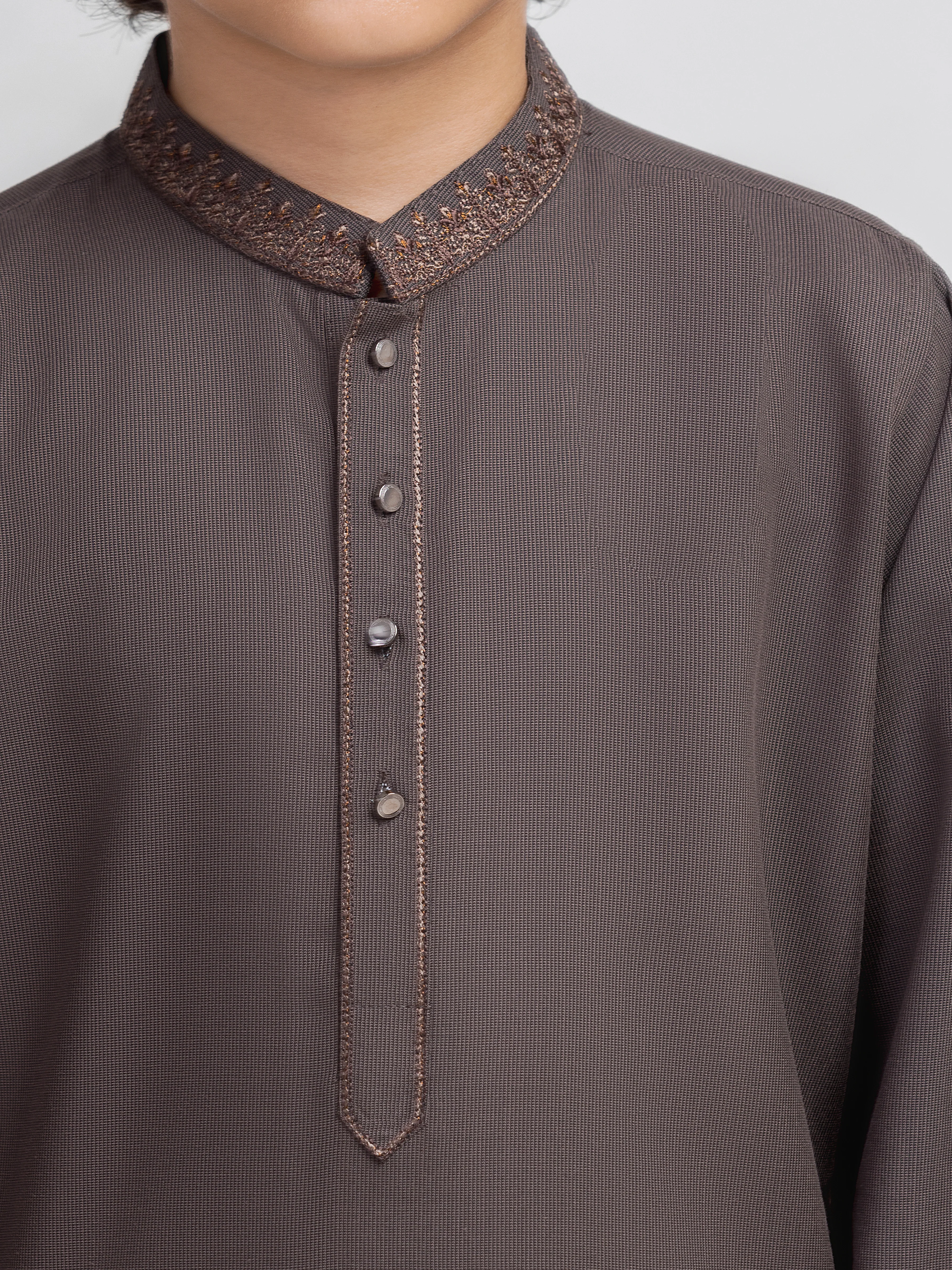 Boy's Coffee Brown Kurta Shalwar - EBTKS6-4117 - Image 3