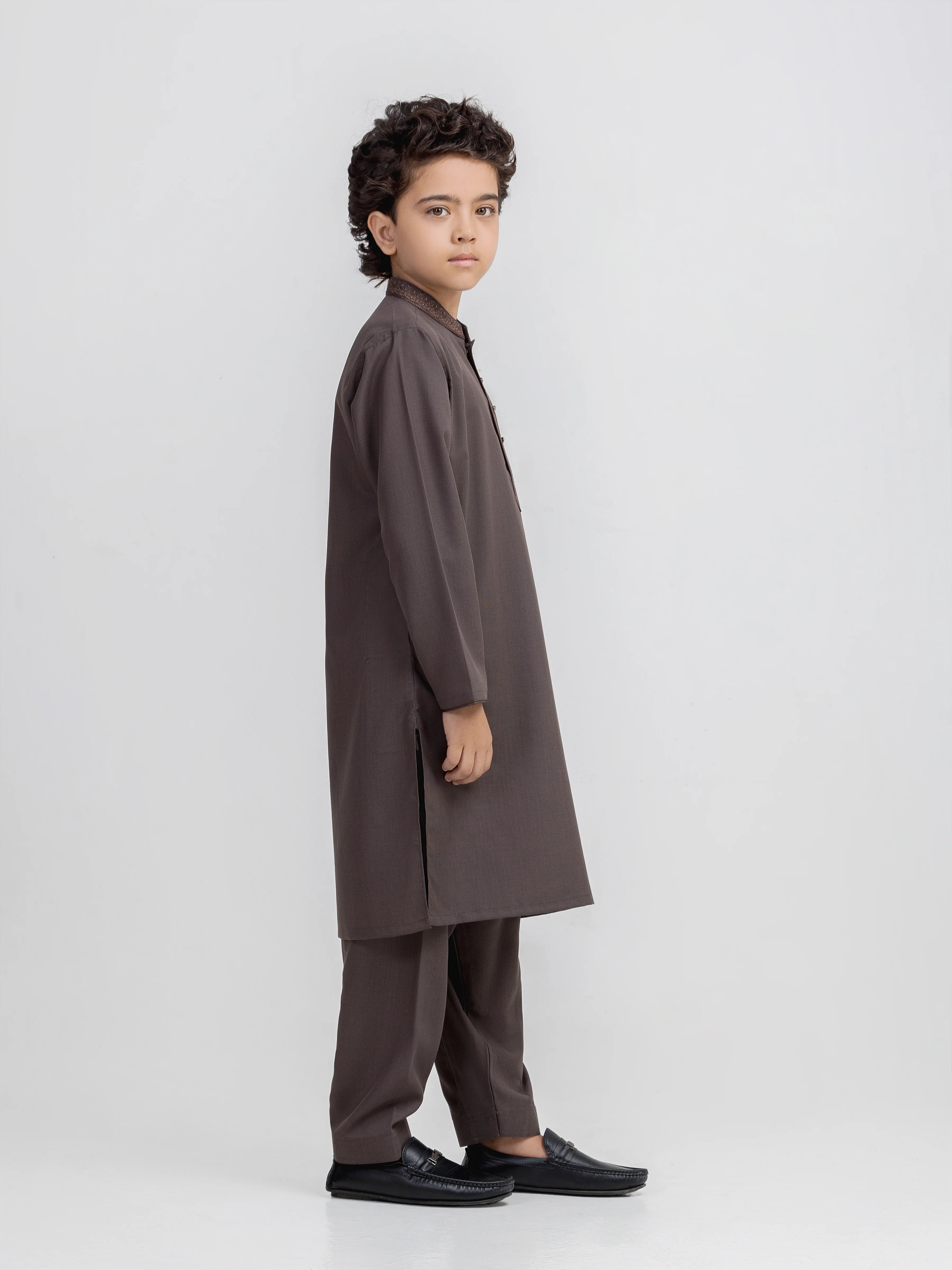 Boy's Coffee Brown Kurta Shalwar - EBTKS6-4117 - Image 4