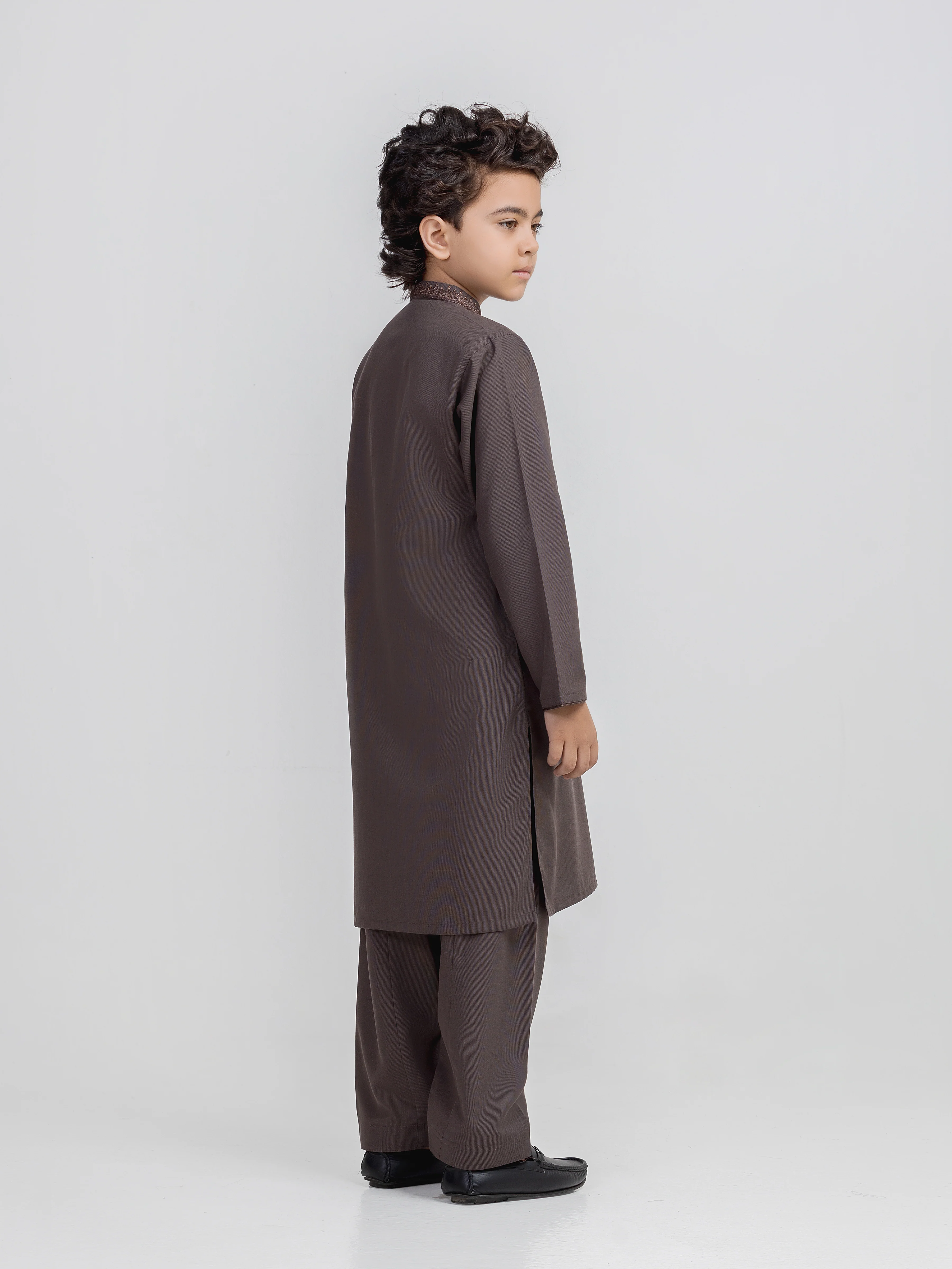 Boy's Coffee Brown Kurta Shalwar - EBTKS6-4117 - Image 5