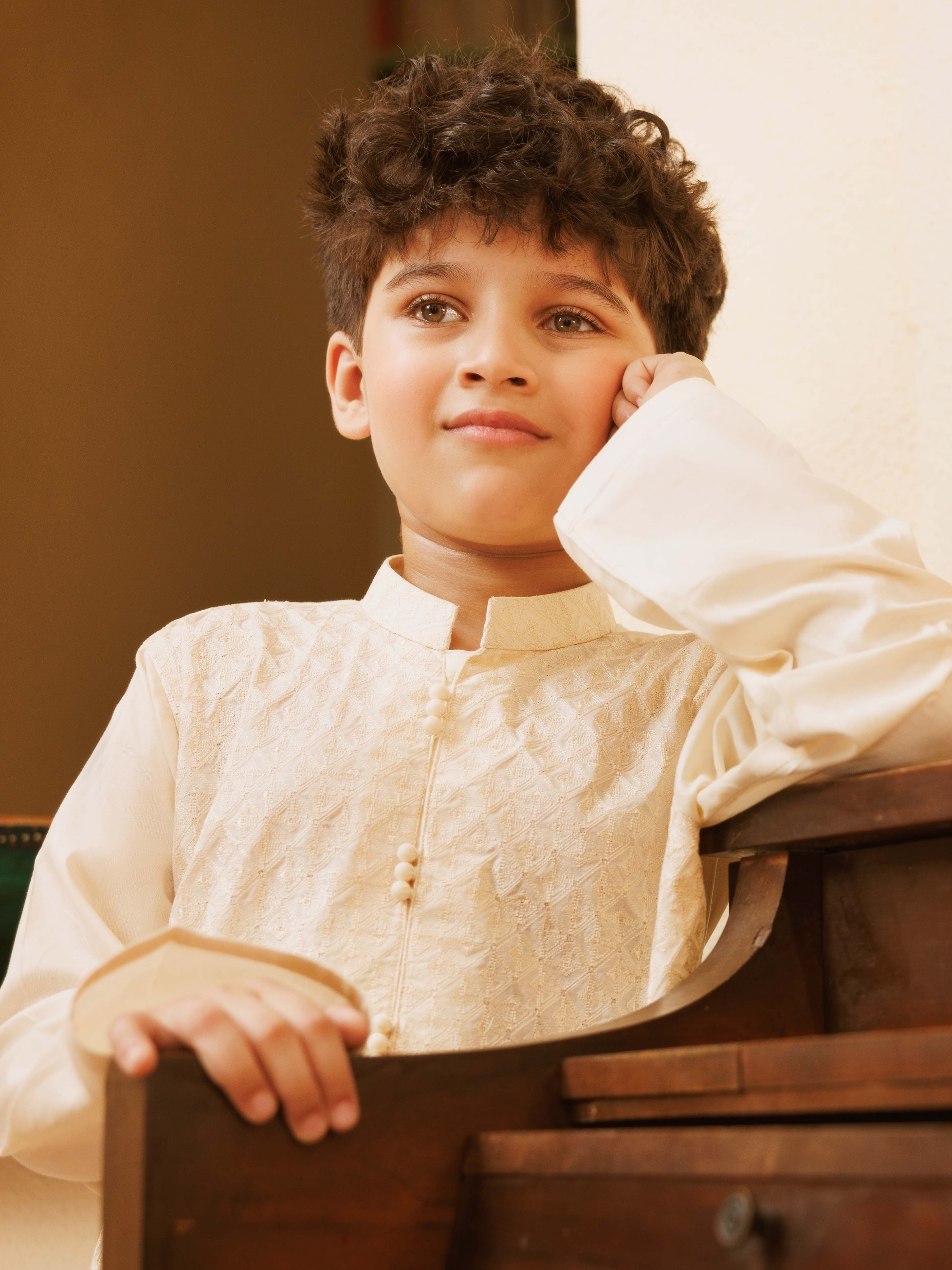 Boy's Cream Kurta Pajama - EBTKP5-025 - Image 2