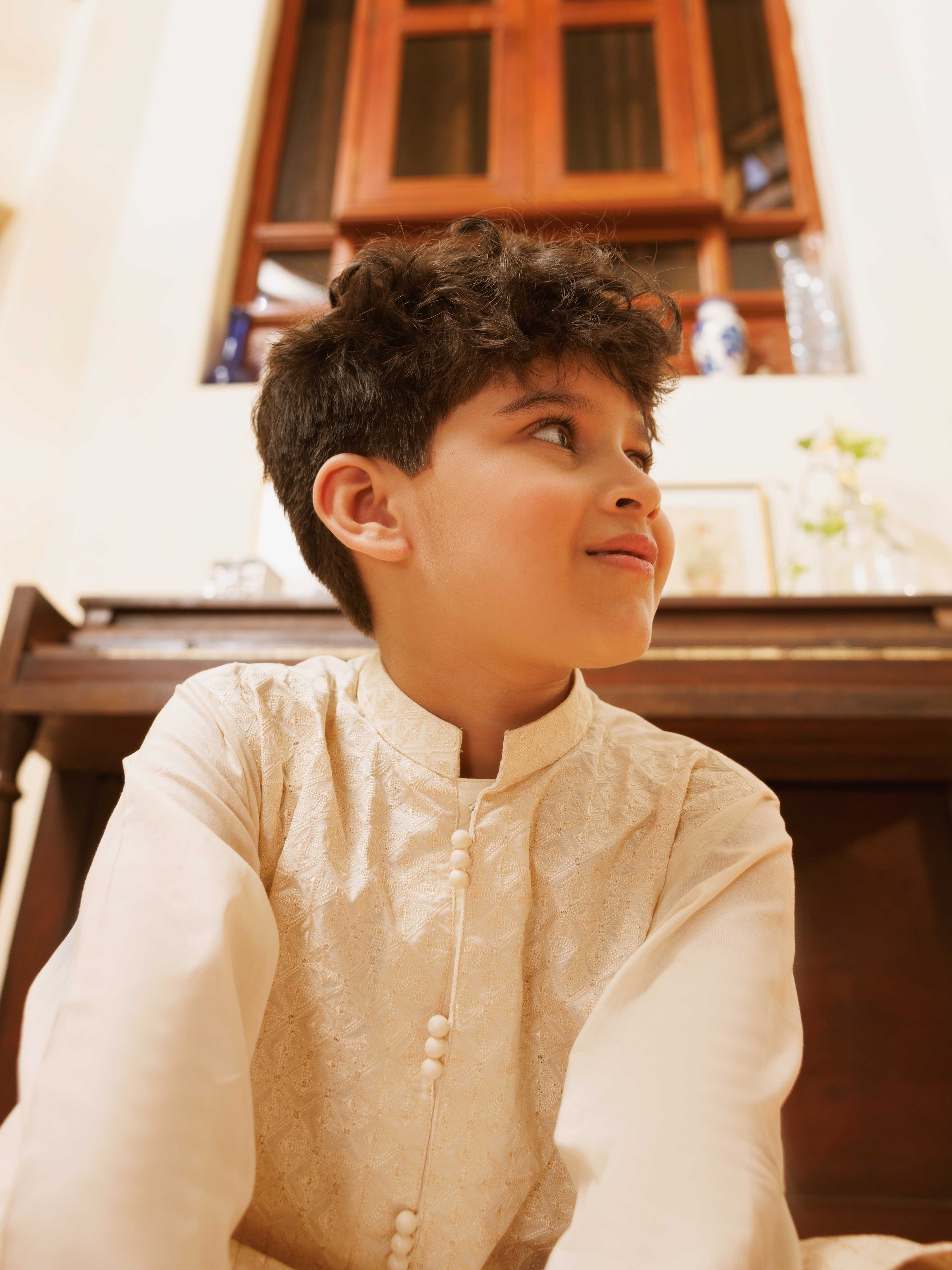 Boy's Cream Kurta Pajama - EBTKP5-025 - Image 4