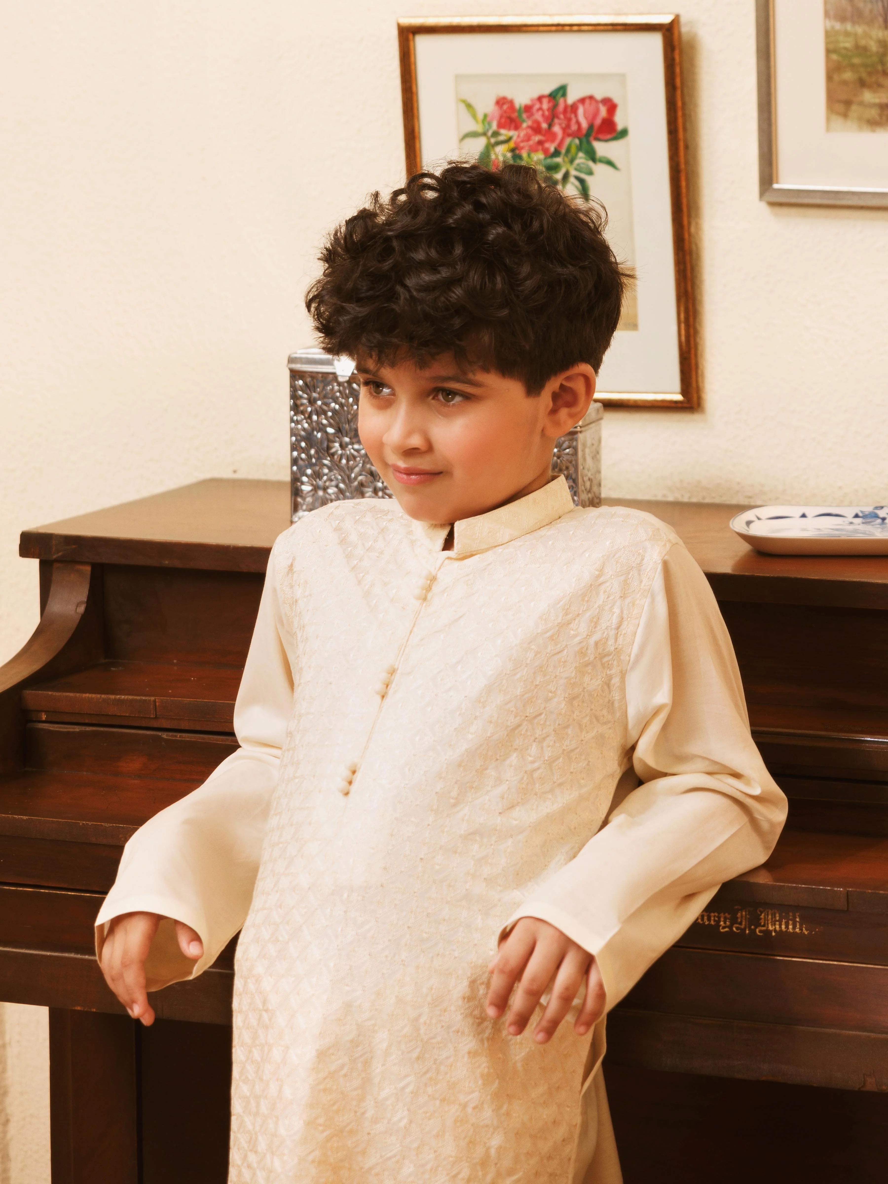 Boy's Cream Kurta Pajama - EBTKP5-025 - Image 5