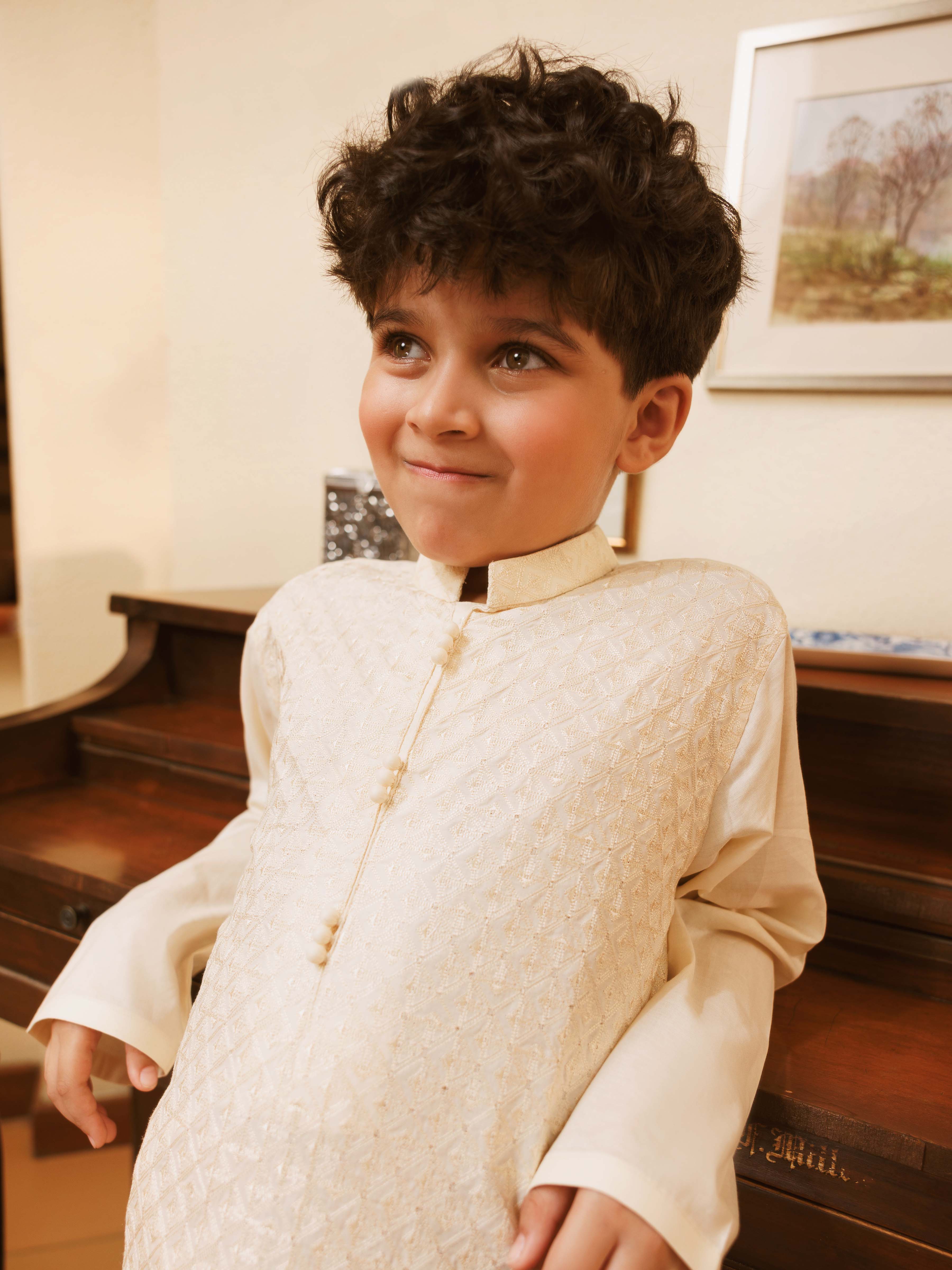 Boy's Cream Kurta Pajama - EBTKP5-025 - Image 6