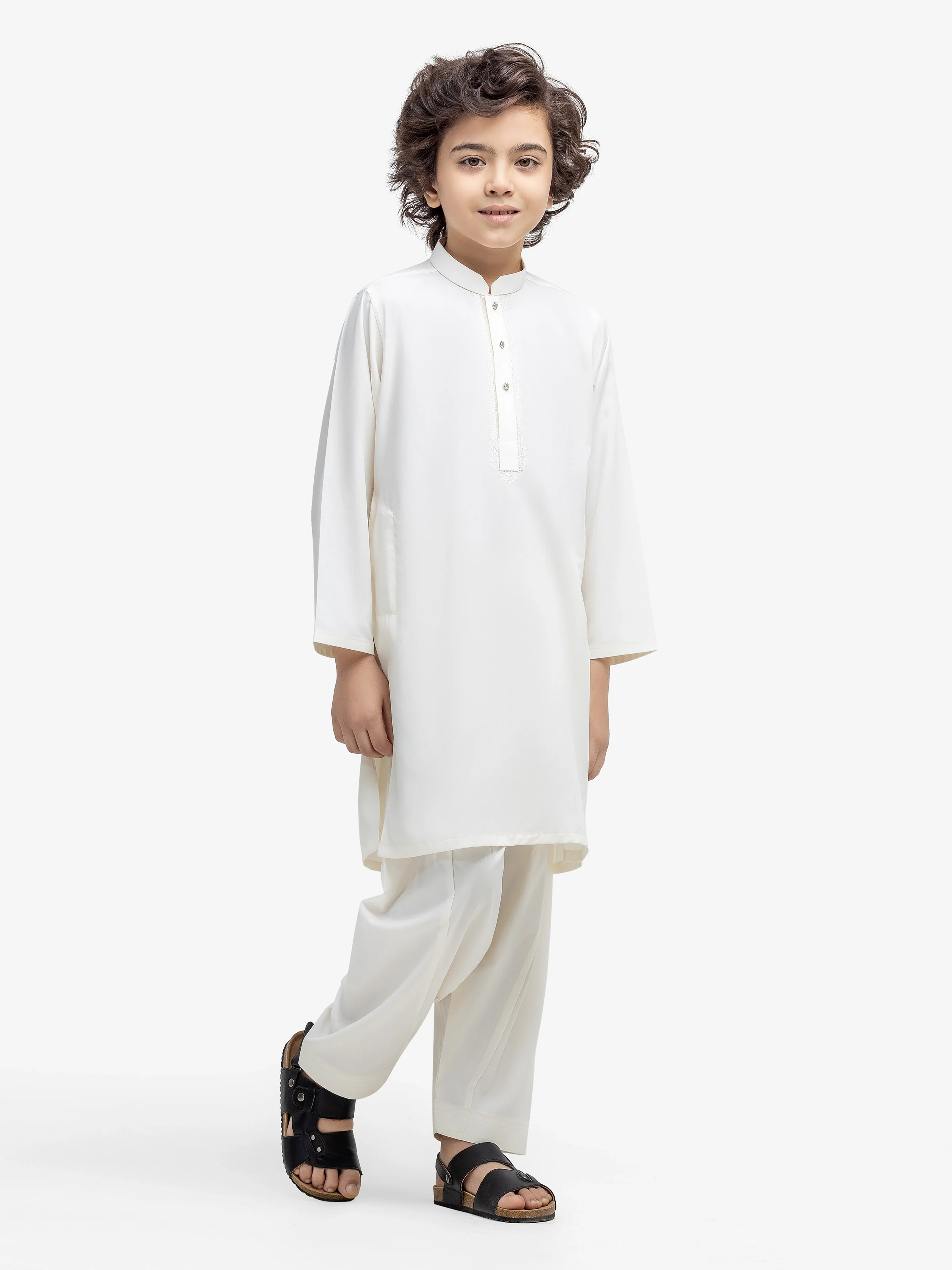 Boy's Cream Kurta Shalwar - EBTKS25-4005 - Image 4