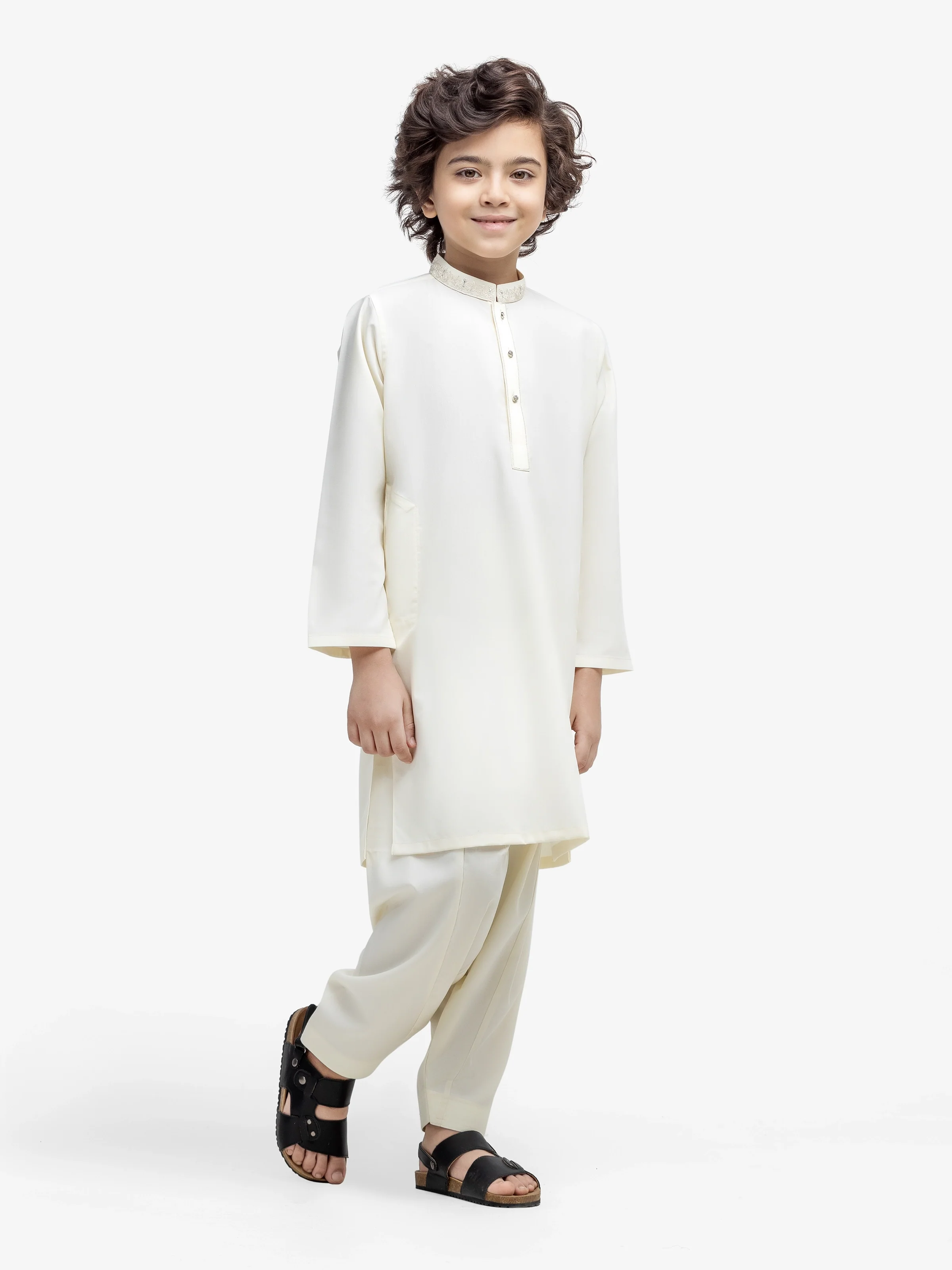 Boy's Cream Kurta Shalwar - EBTKS25-4006 - Image 4