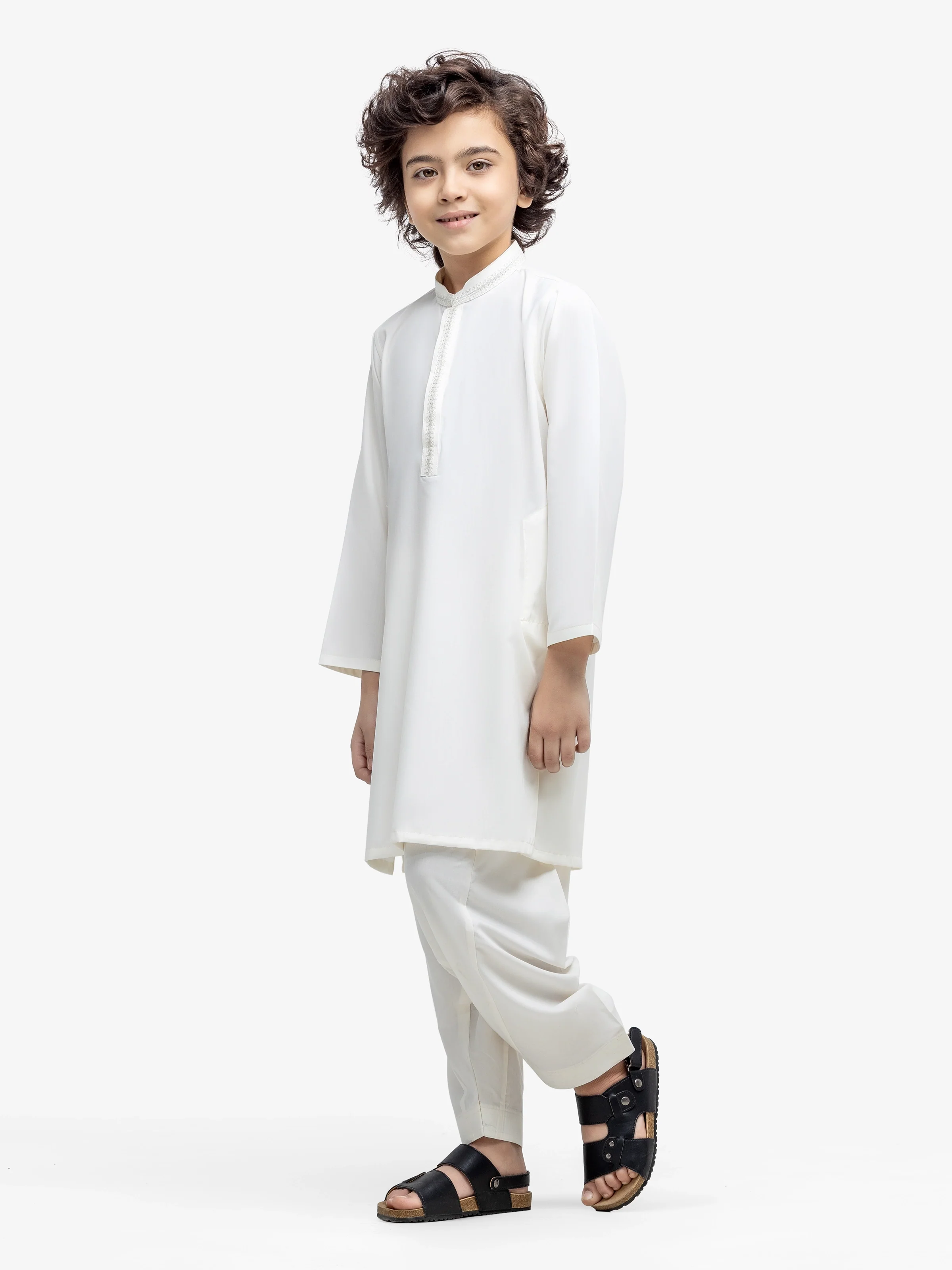 Boy's Cream Kurta Shalwar - EBTKS25-4007 - Image 4
