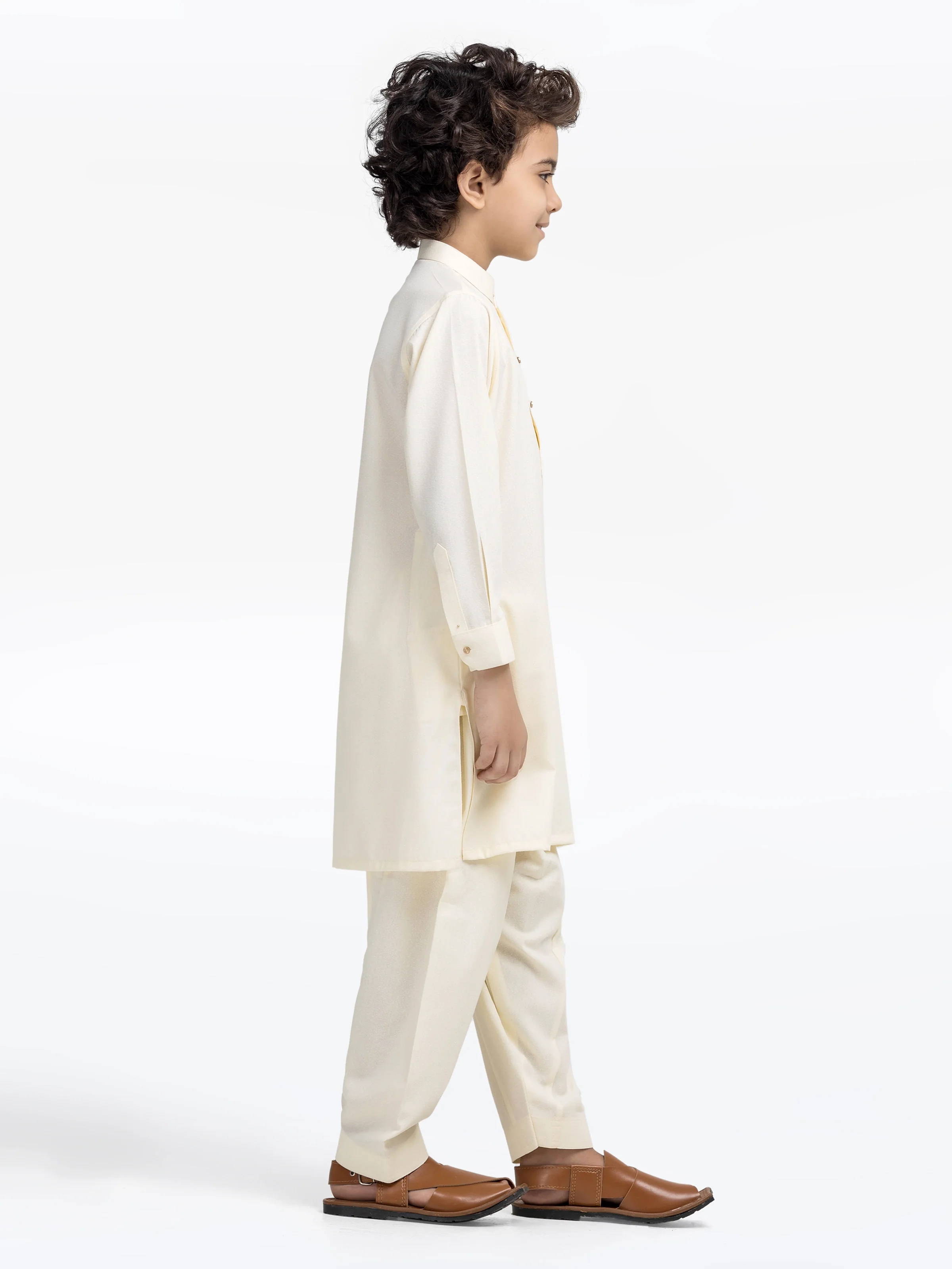 Boy's Cream Kurta Shalwar - EBTKS5-4038 - Image 4