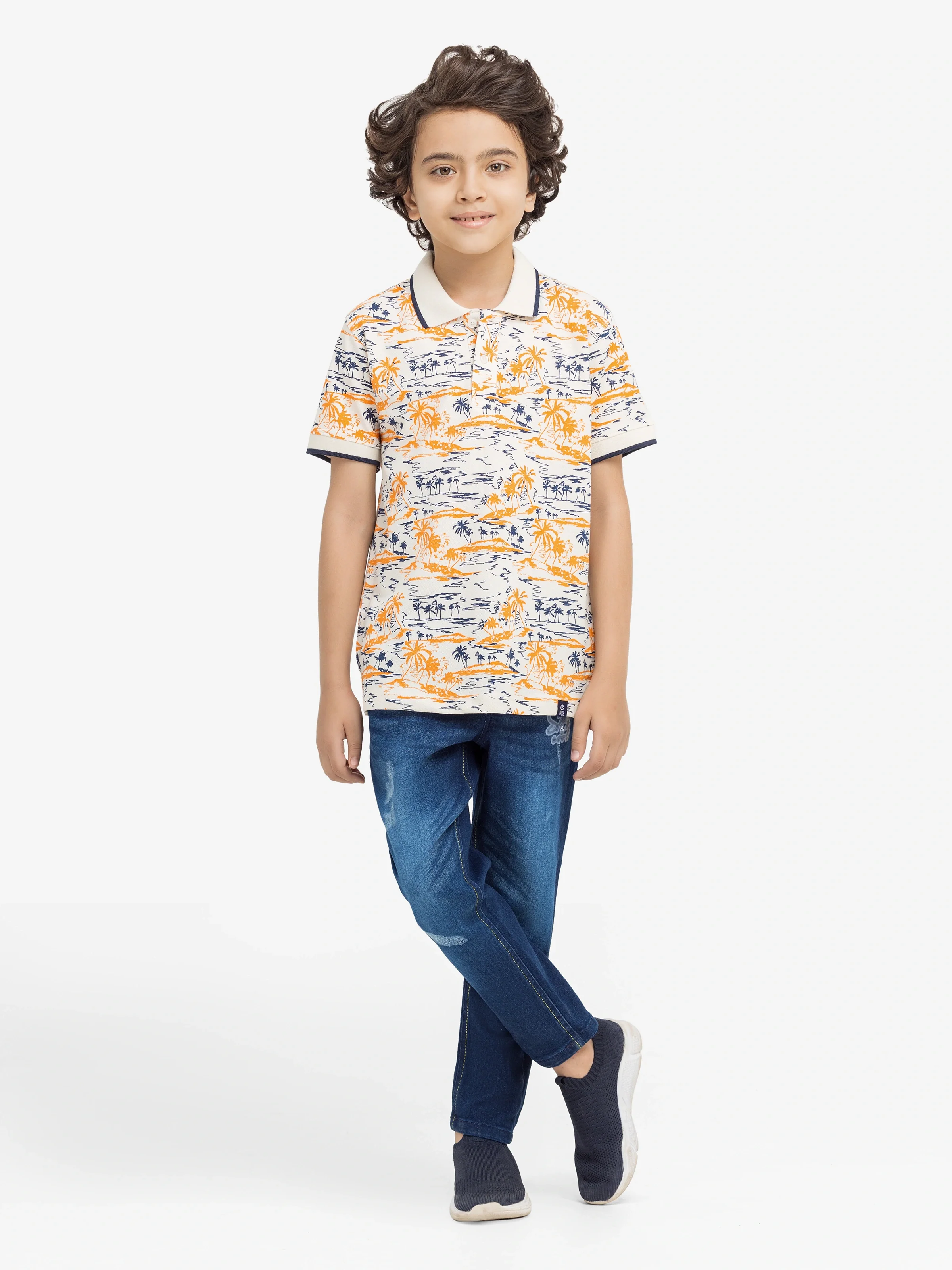 Boy's Cream Multi Polo Shirt - EBTPS5-017 - Image 2