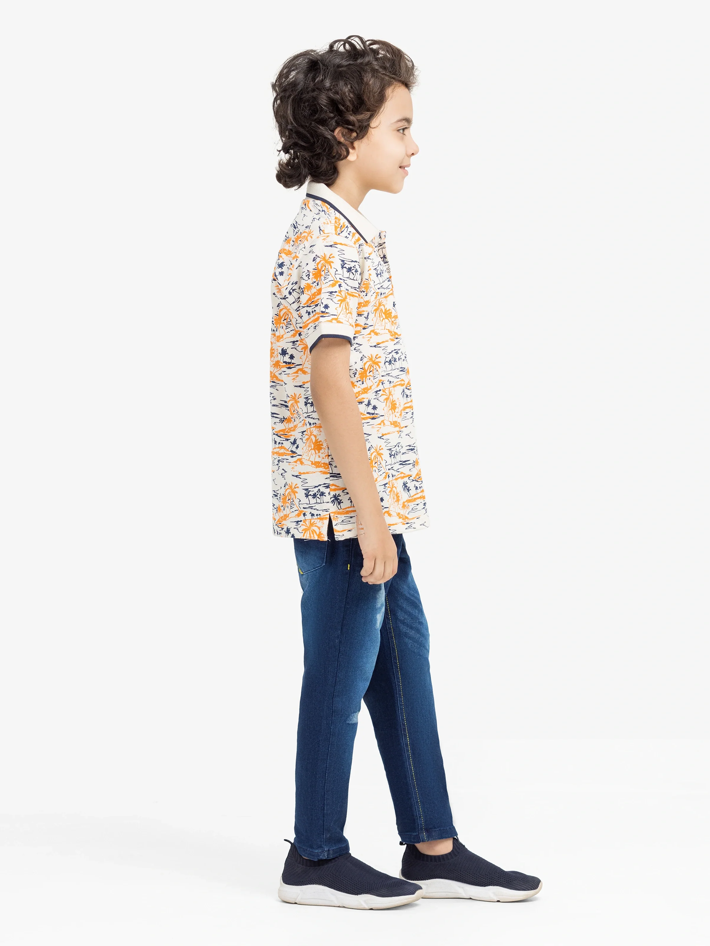 Boy's Cream Multi Polo Shirt - EBTPS5-017 - Image 4