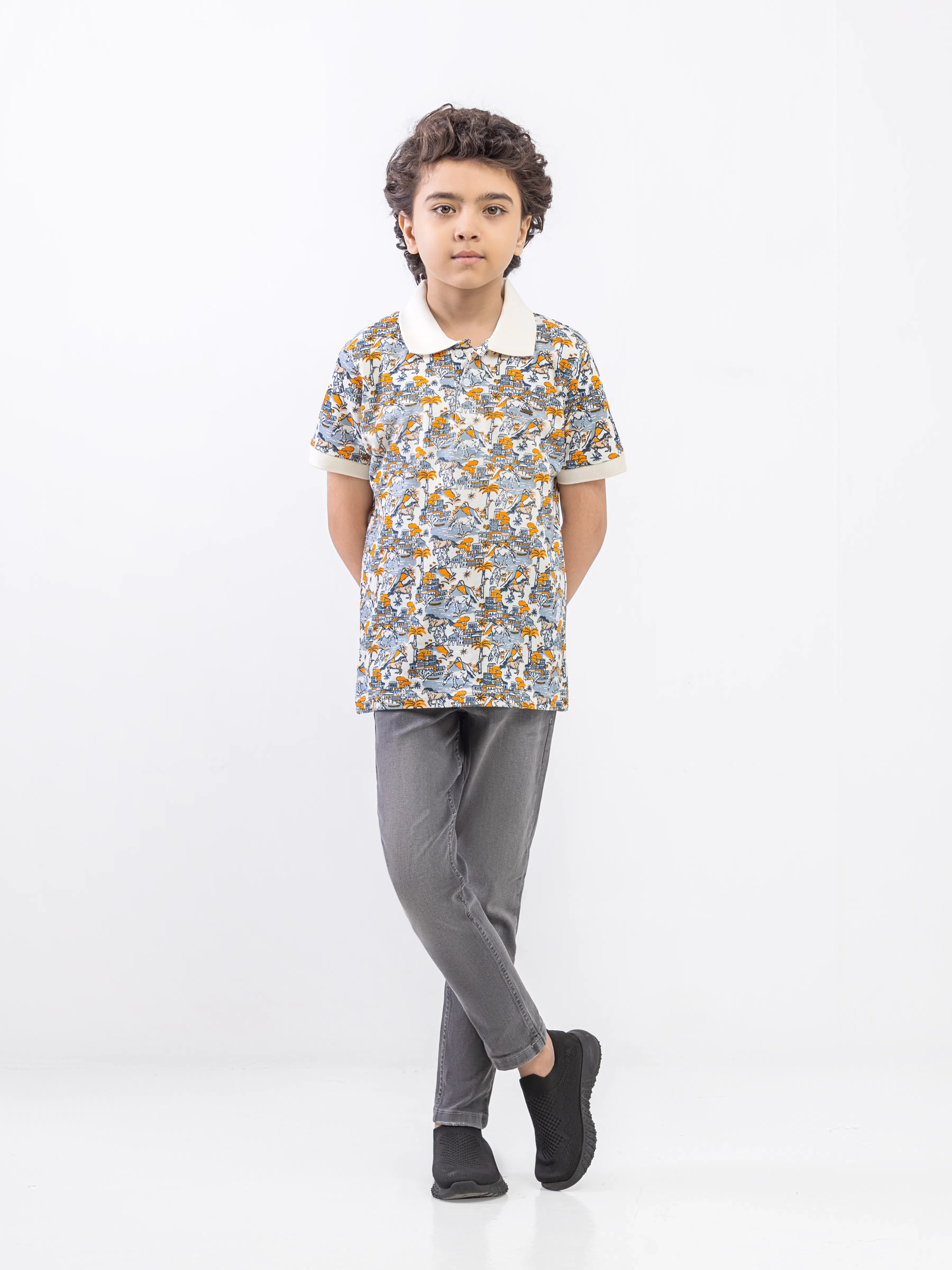 Boy's Cream Multi Polo Shirt - EBTPS6-017 - Image 2