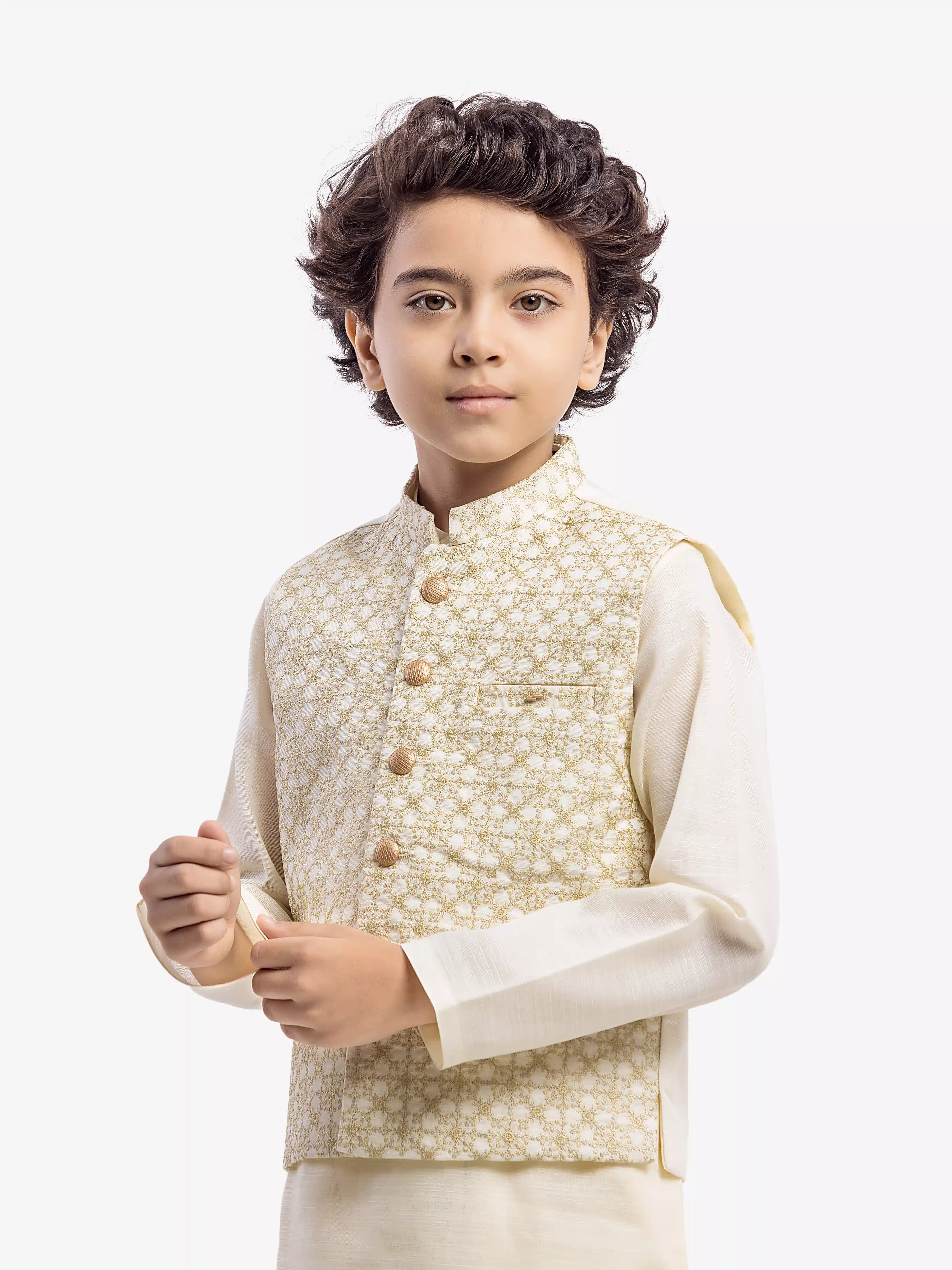 Boy's Cream Waist Coat Suit - EBTWCS5-25215 - Image 2