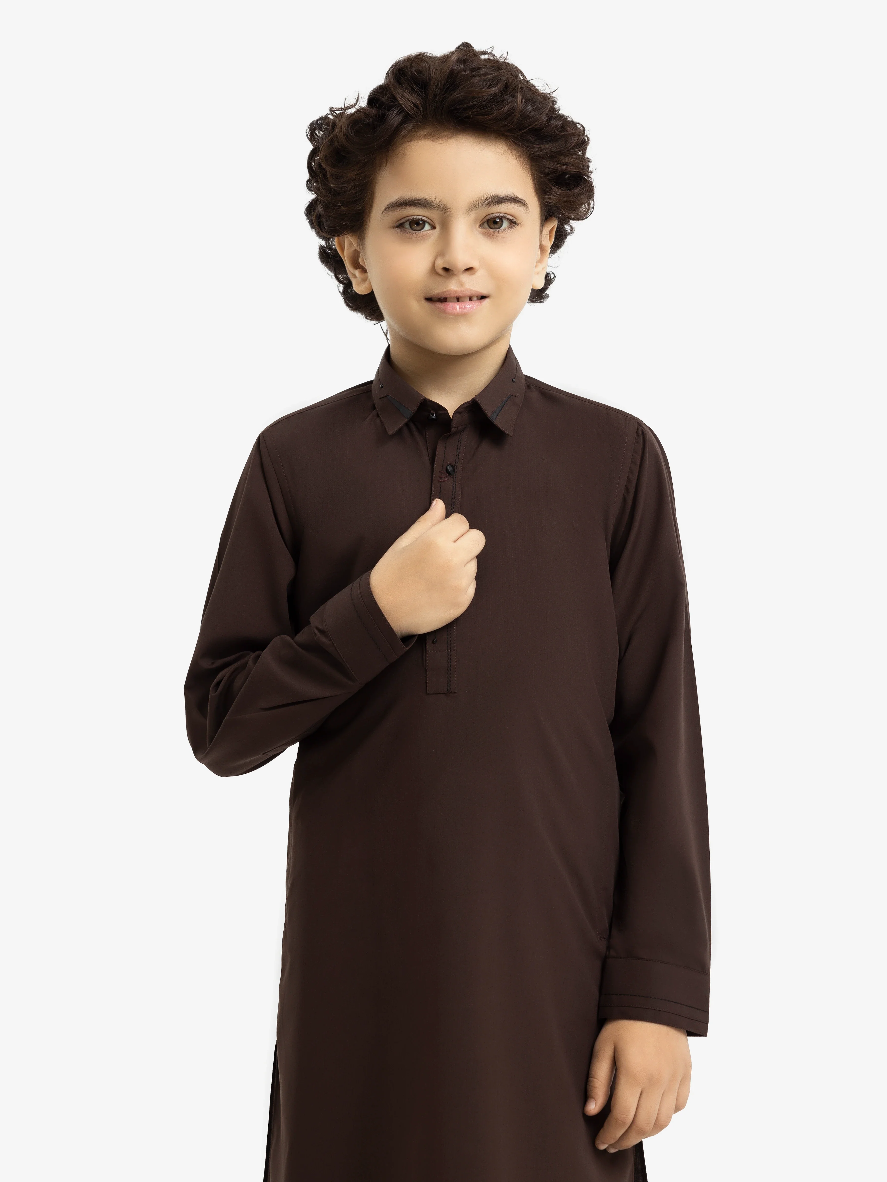 Boy's Dark Brown Kurta Shalwar - EBTKS24-3972 - Image 2