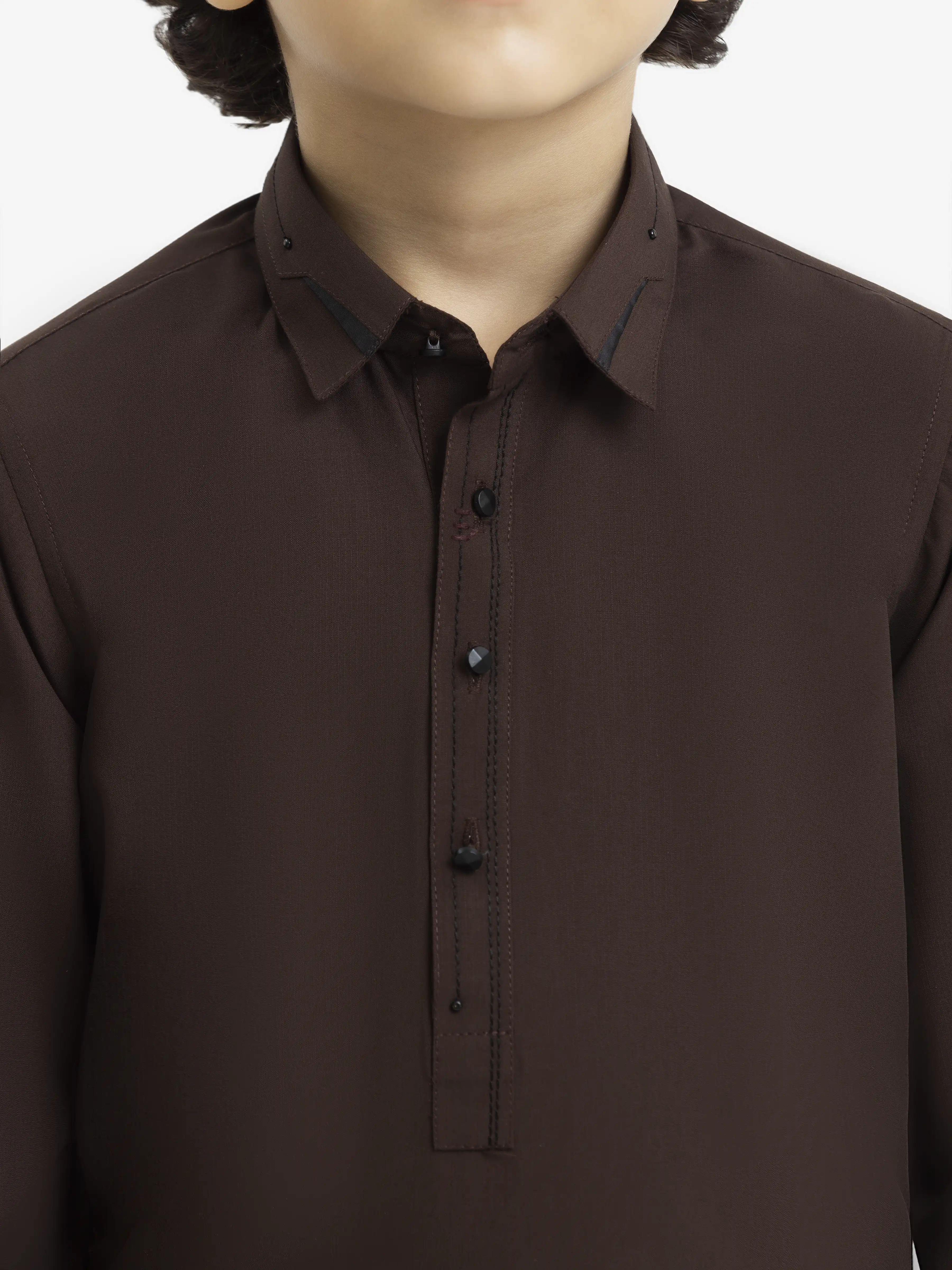 Boy's Dark Brown Kurta Shalwar - EBTKS24-3972 - Image 3