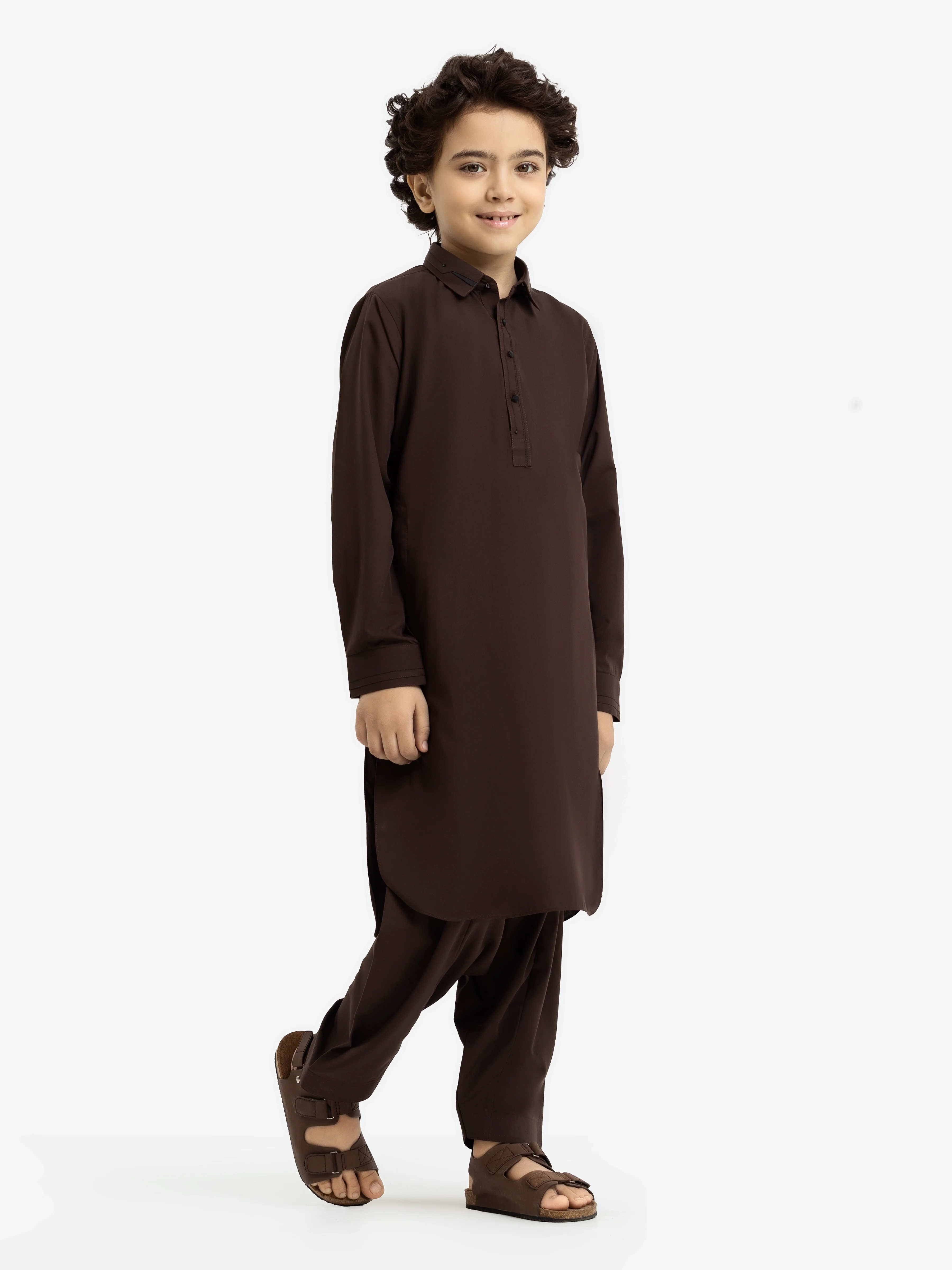 Boy's Dark Brown Kurta Shalwar - EBTKS24-3972 - Image 4
