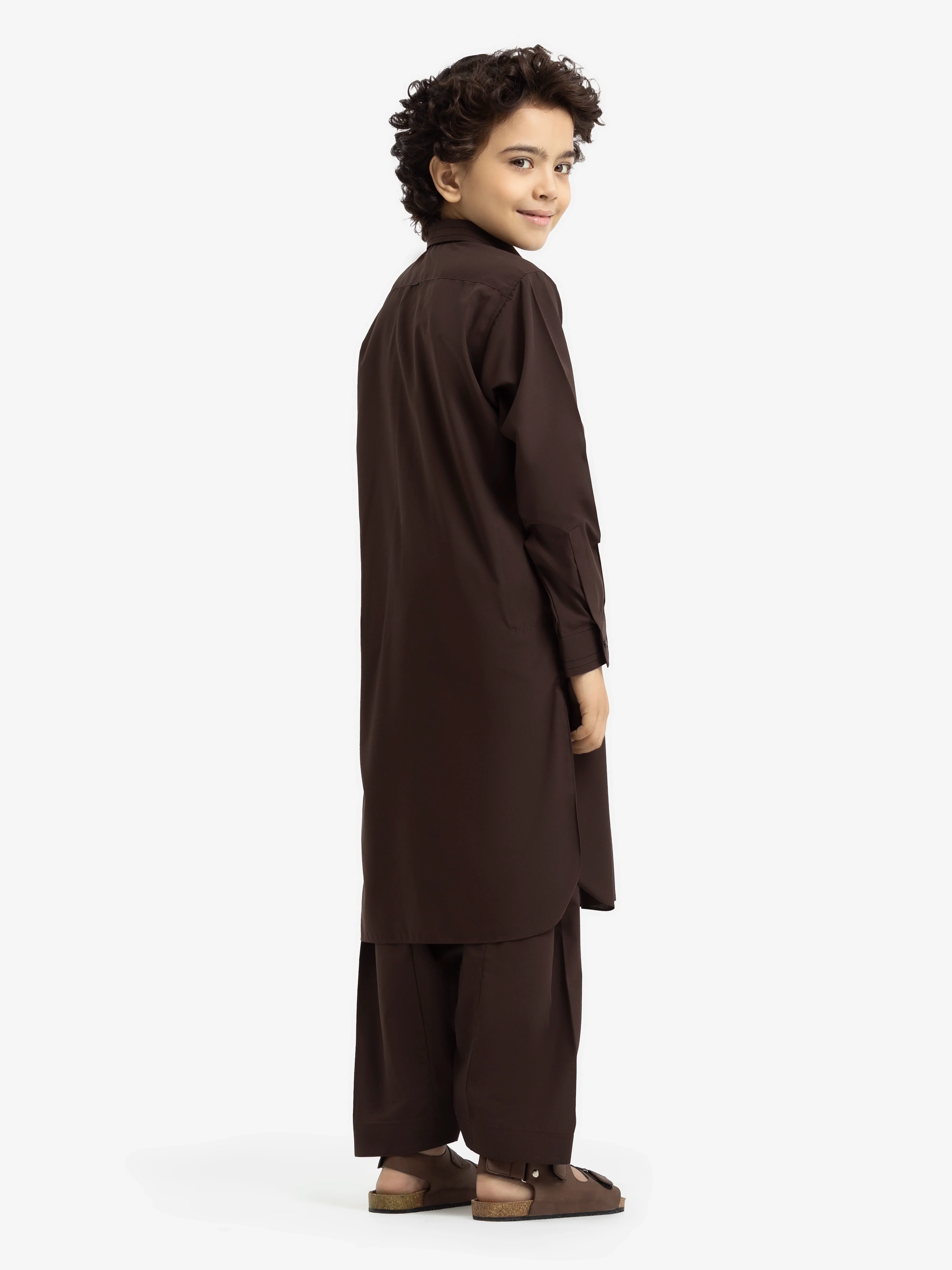 Boy's Dark Brown Kurta Shalwar - EBTKS24-3972 - Image 5