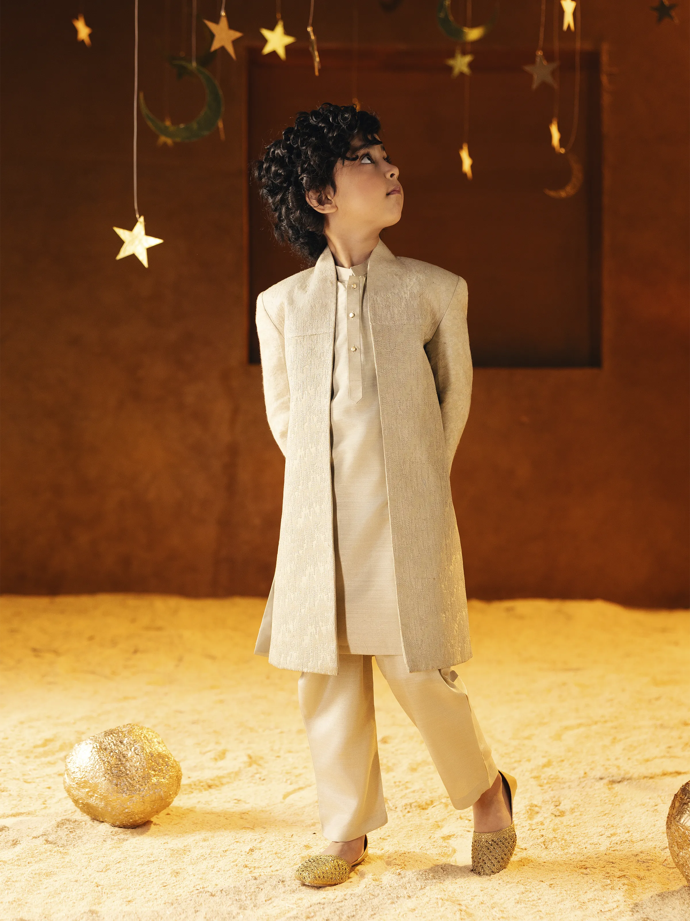 Boy's Dark Cream Sherwani - EBTCSS5-004 - Image 4