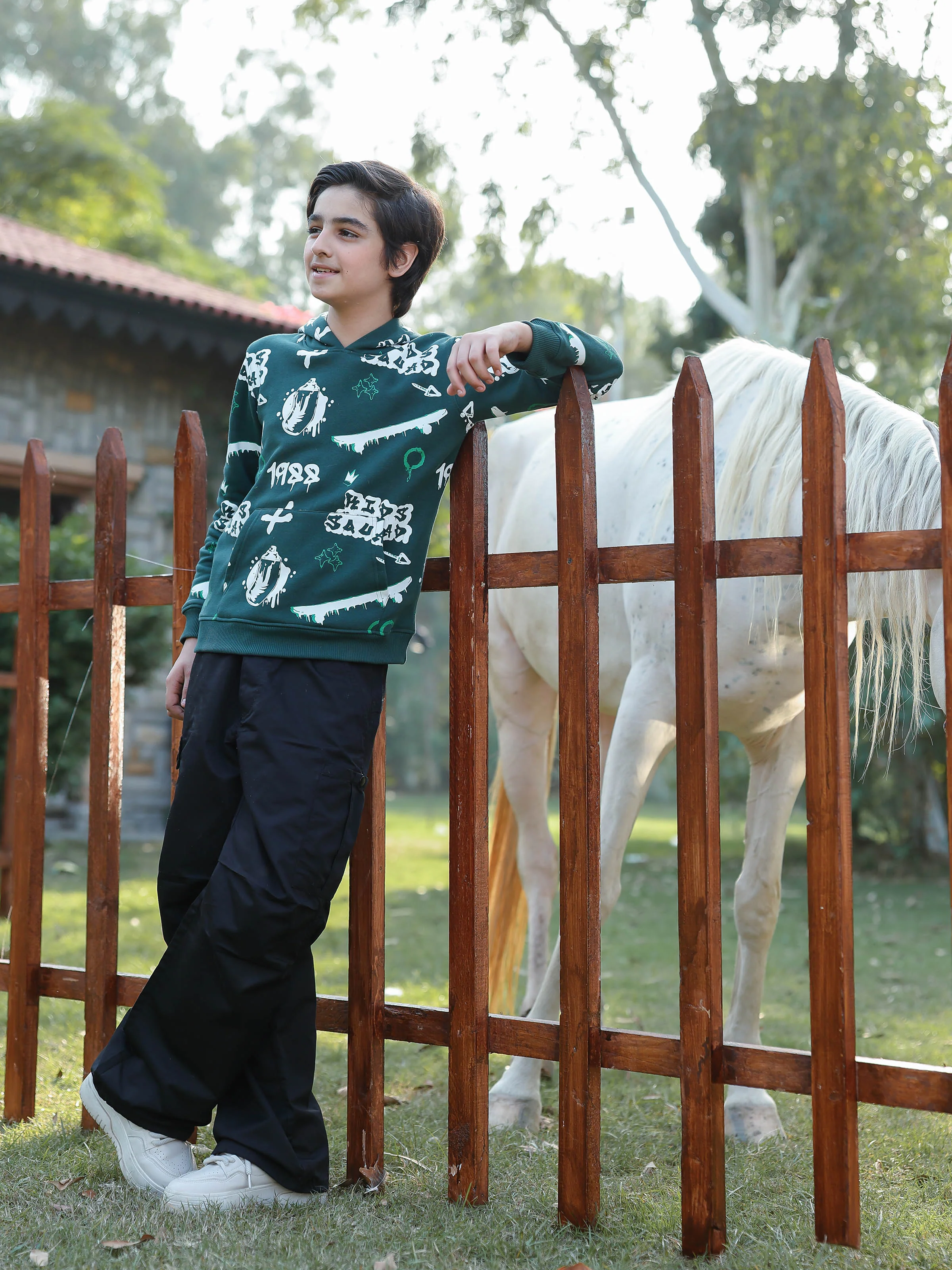 Boy's Dark Green Hoodie - EBTH5-018 - Image 3