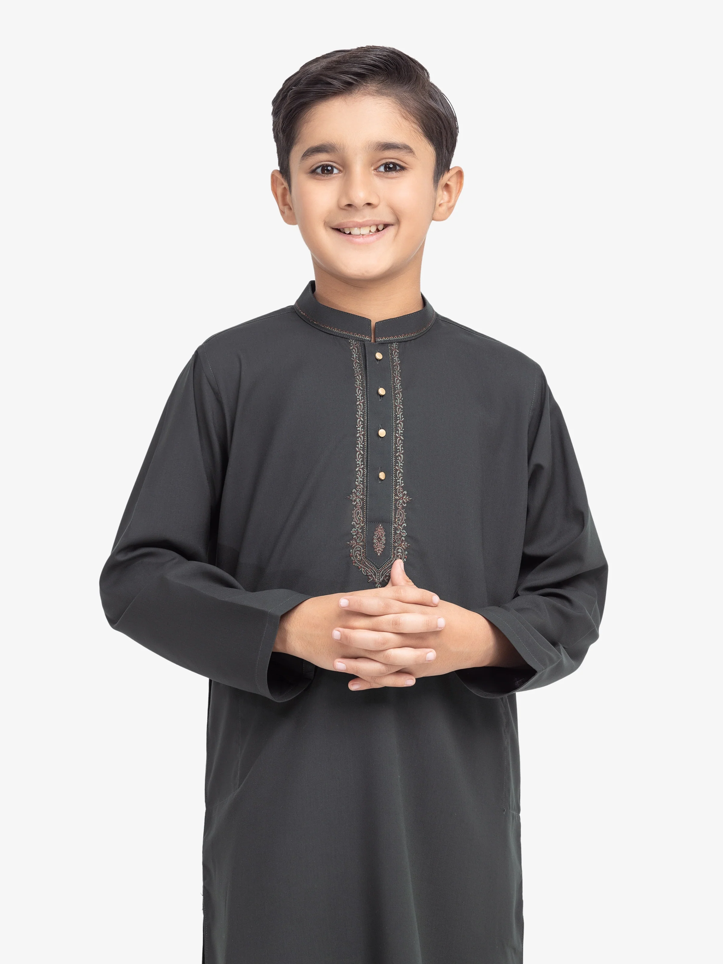 Boy's Dark Green Kurta Shalwar - EBTKS5-4009 - Image 2