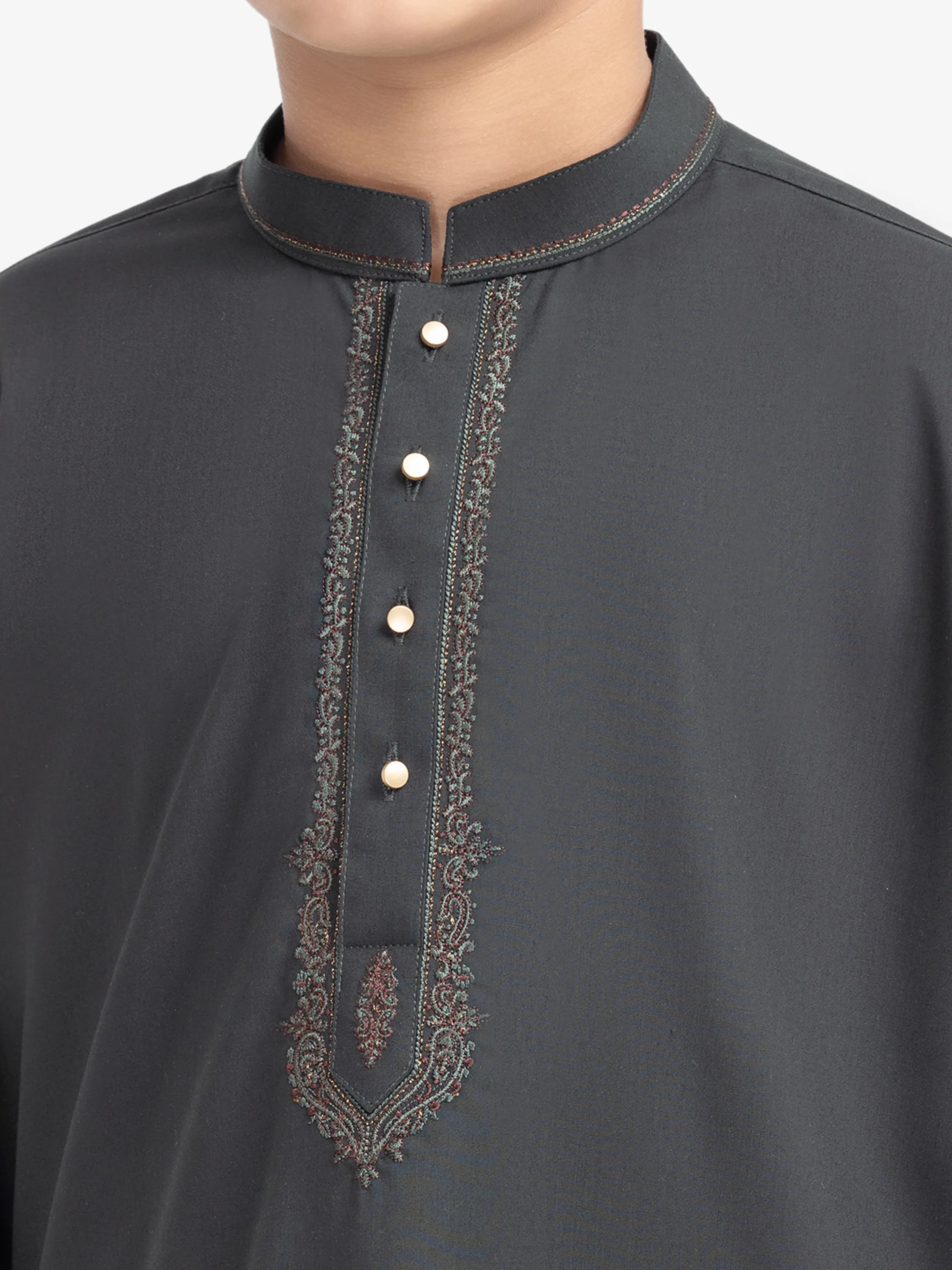 Boy's Dark Green Kurta Shalwar - EBTKS5-4009 - Image 3