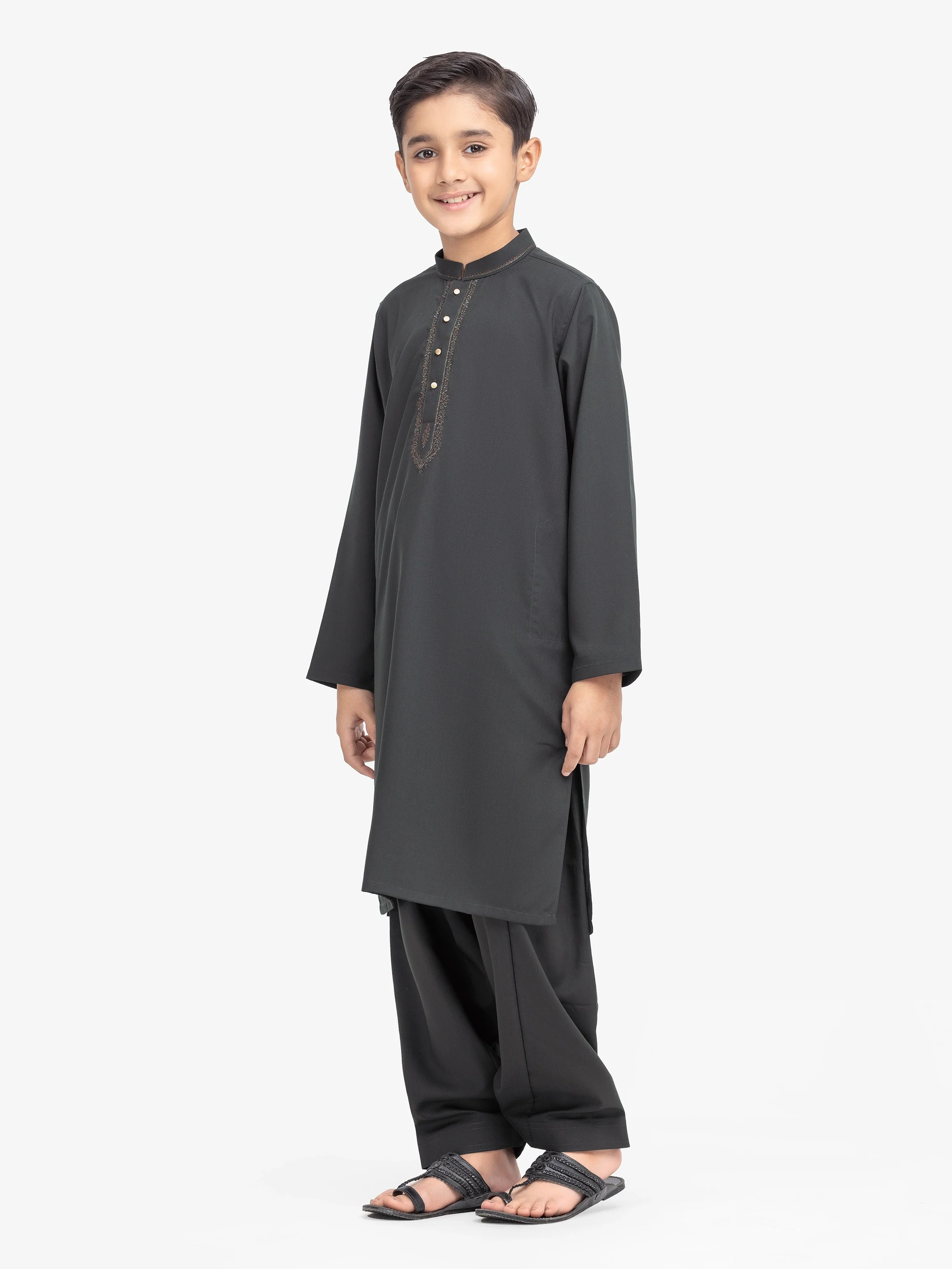 Boy's Dark Green Kurta Shalwar - EBTKS5-4009 - Image 4