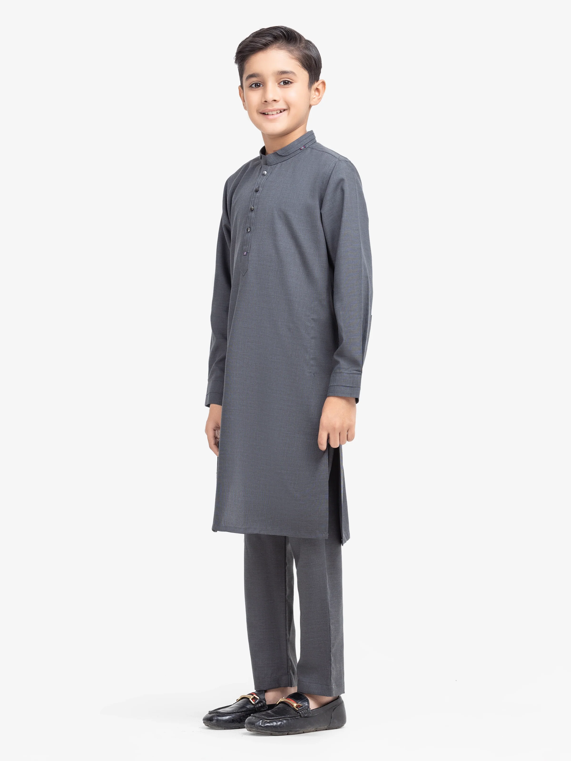 Boy's Dark Grey Kurta Pajama - EBTKP5-016 - Image 4