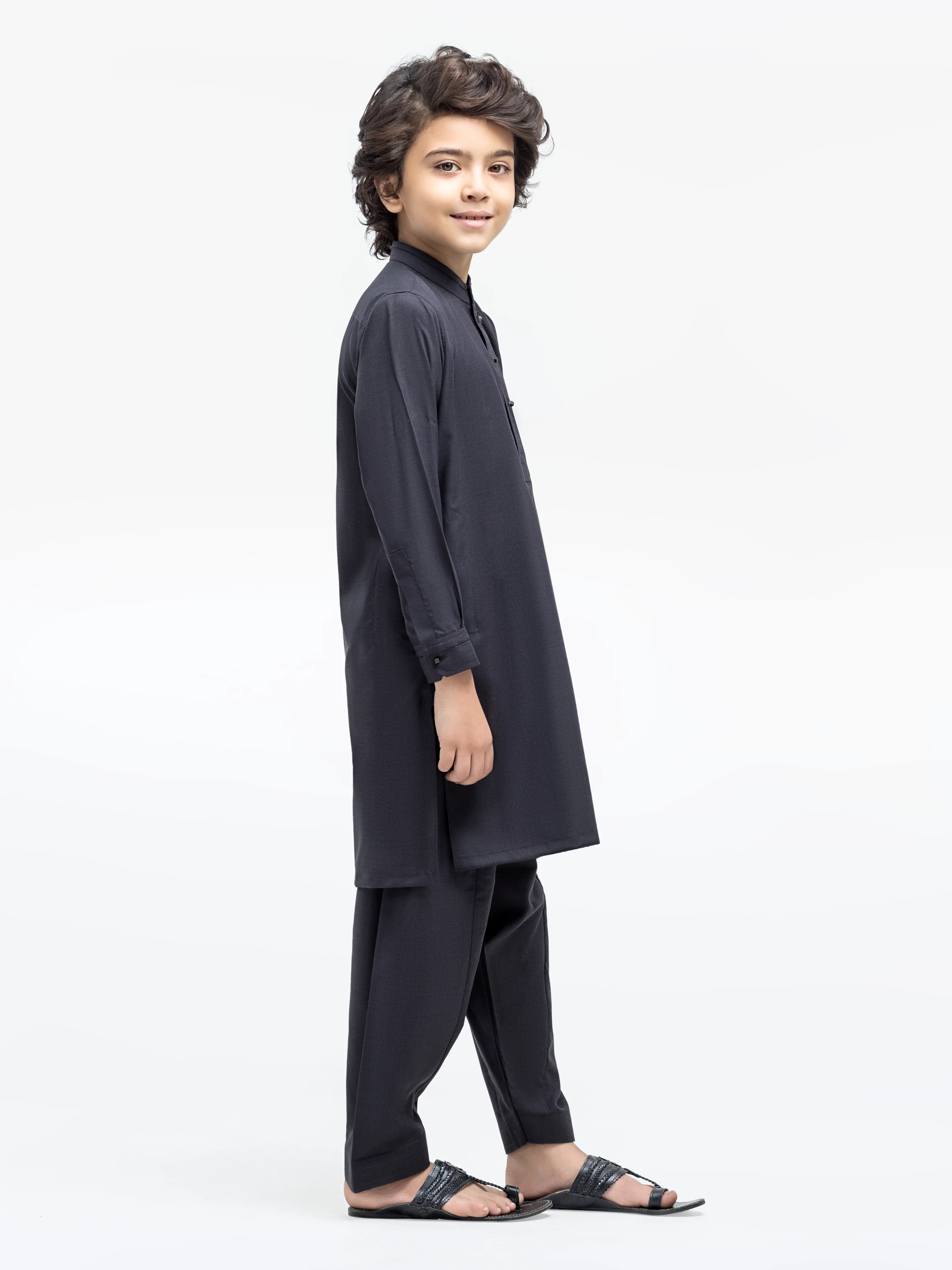 Boy's Dark Grey Kurta Shalwar - EBTKS5-4017 - Image 4