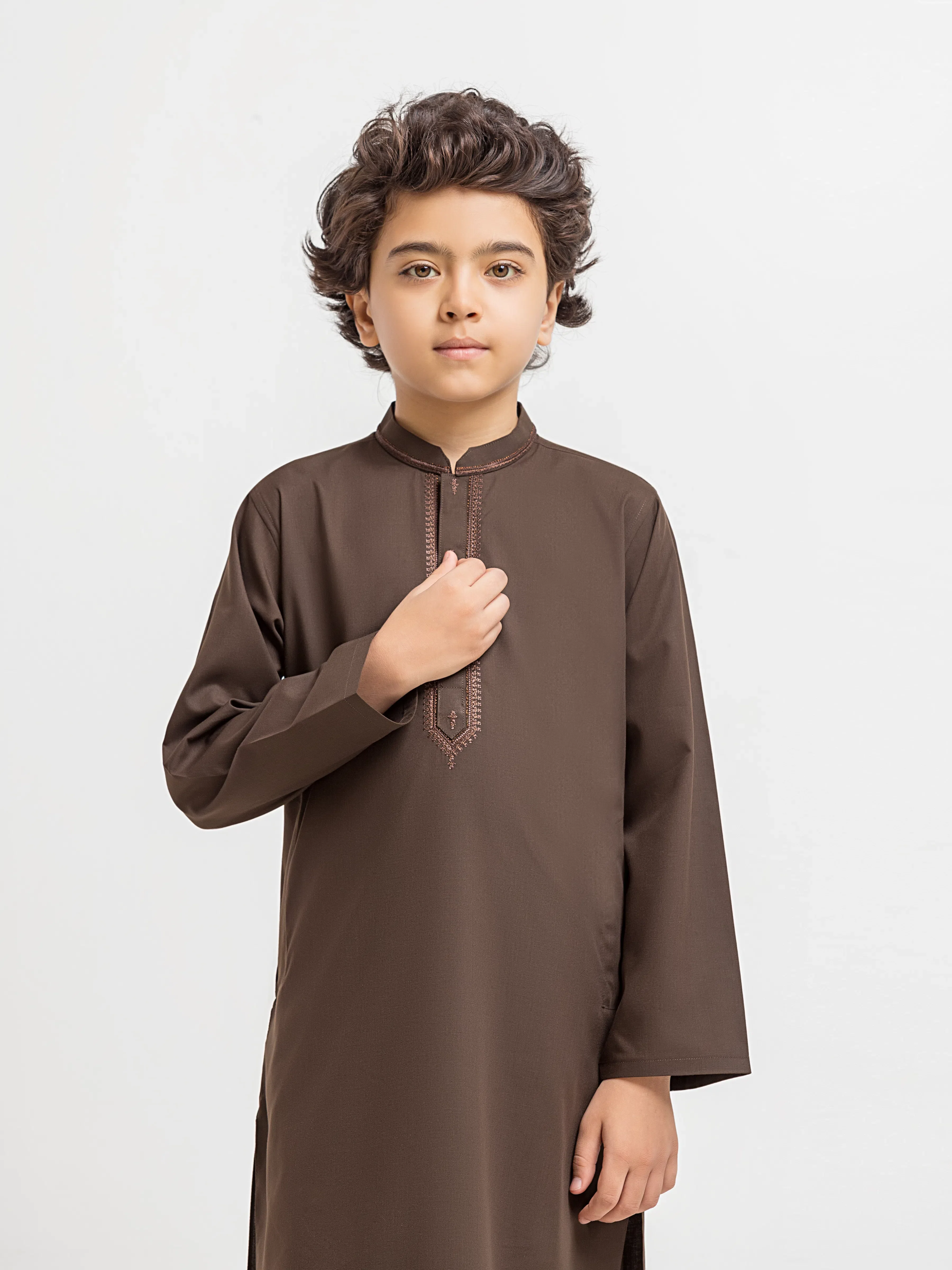 Boy's Dark Olive Kurta Shalwar - EBTKS5-4074 - Image 2