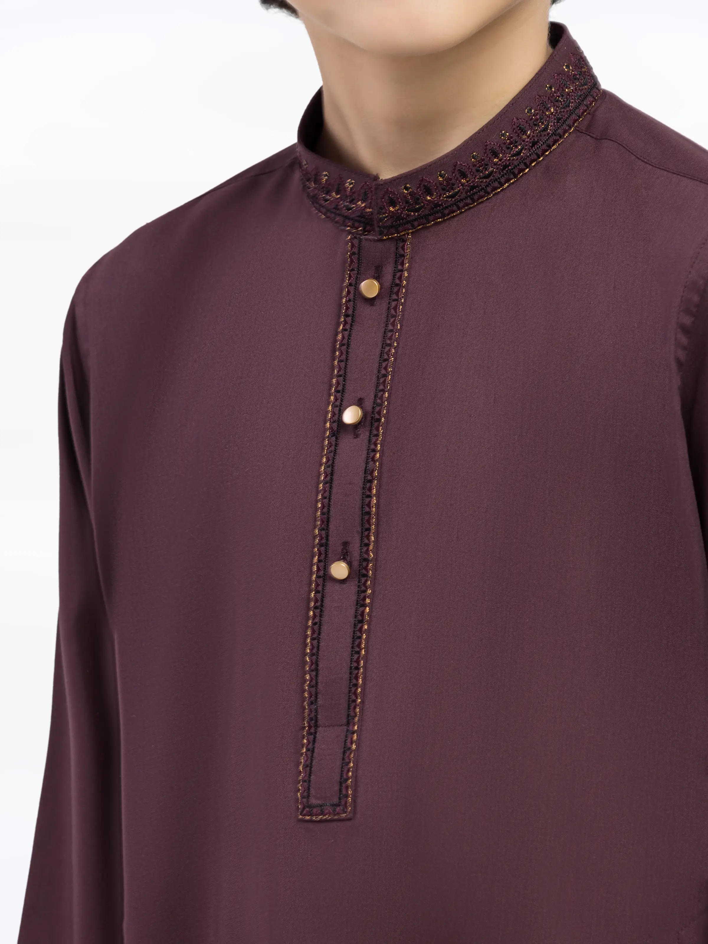 Boy's Dark Plum Kurta Shalwar - EBTKS5-4035 - Image 3