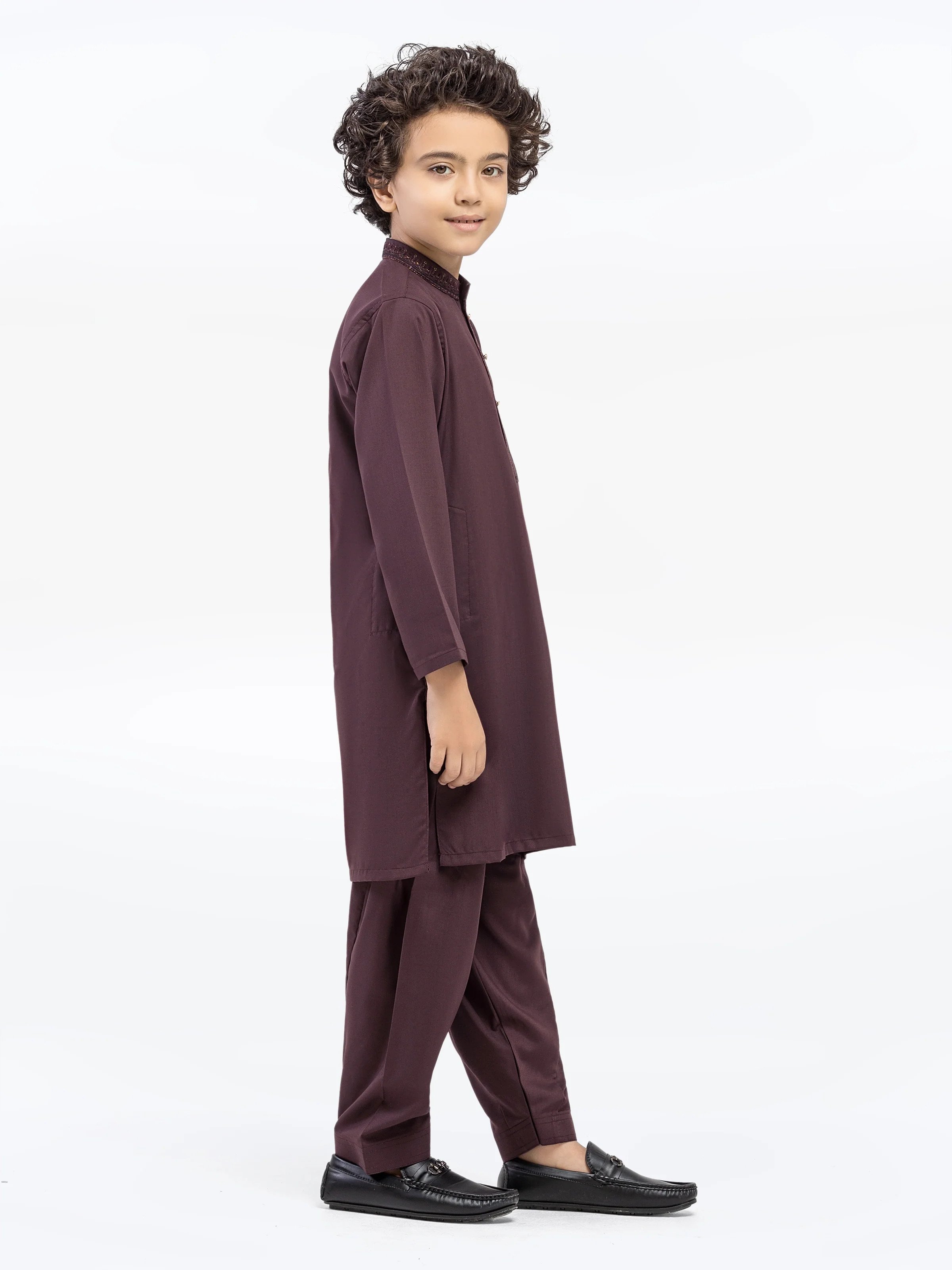 Boy's Dark Plum Kurta Shalwar - EBTKS5-4035 - Image 4