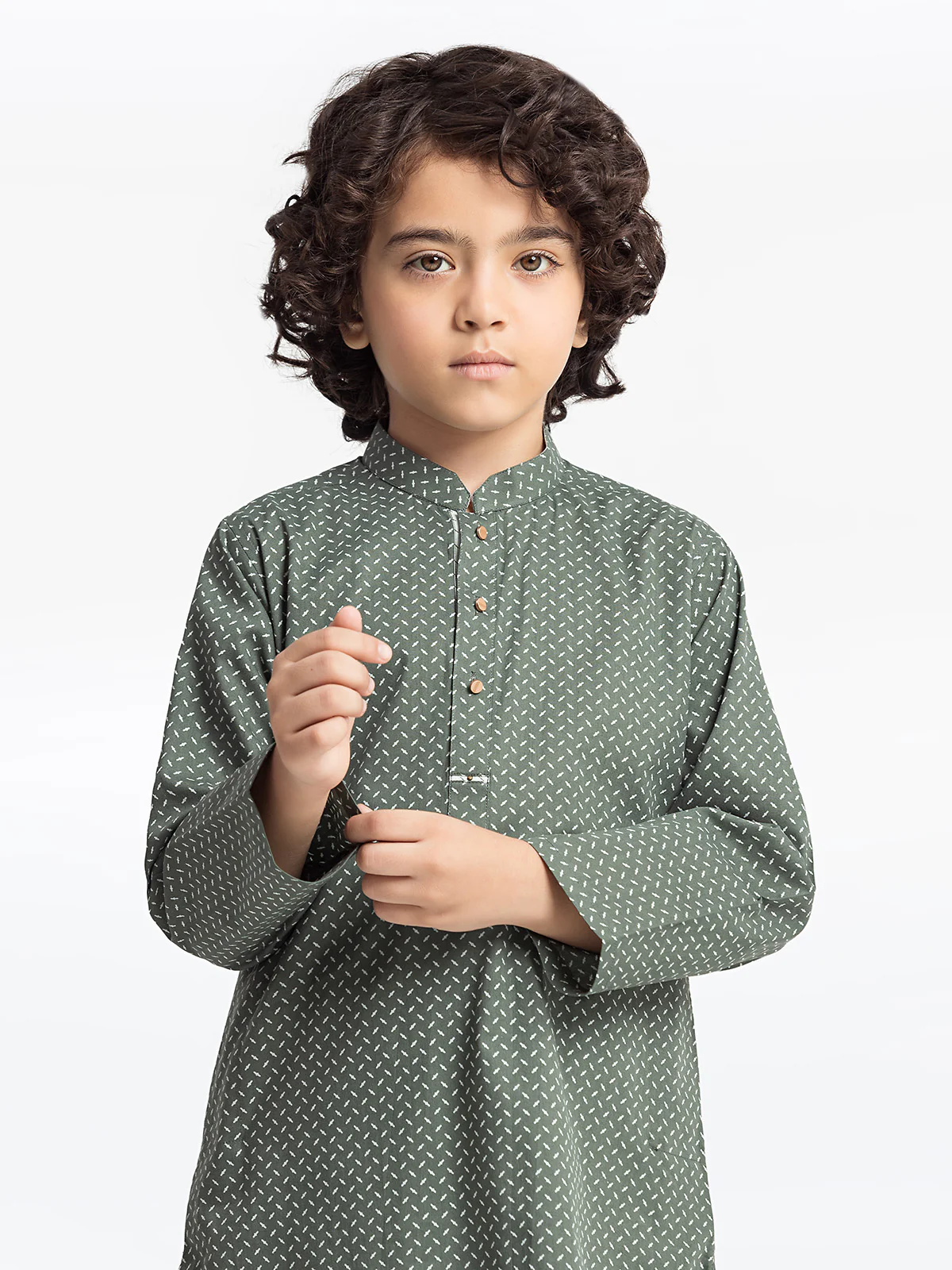 Boy's Dark Sage Kurta - EBTK24-3980 - Image 2