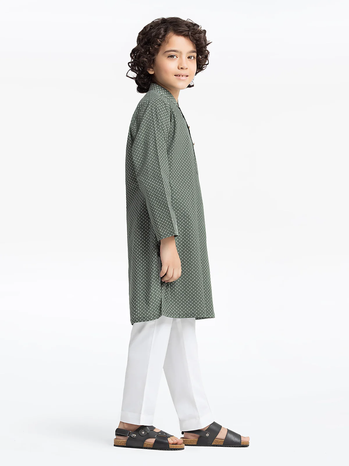 Boy's Dark Sage Kurta - EBTK24-3980 - Image 4