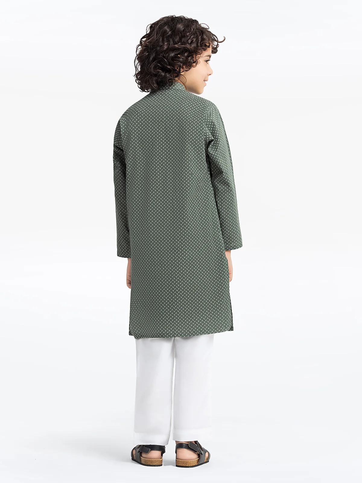Boy's Dark Sage Kurta - EBTK24-3980 - Image 5