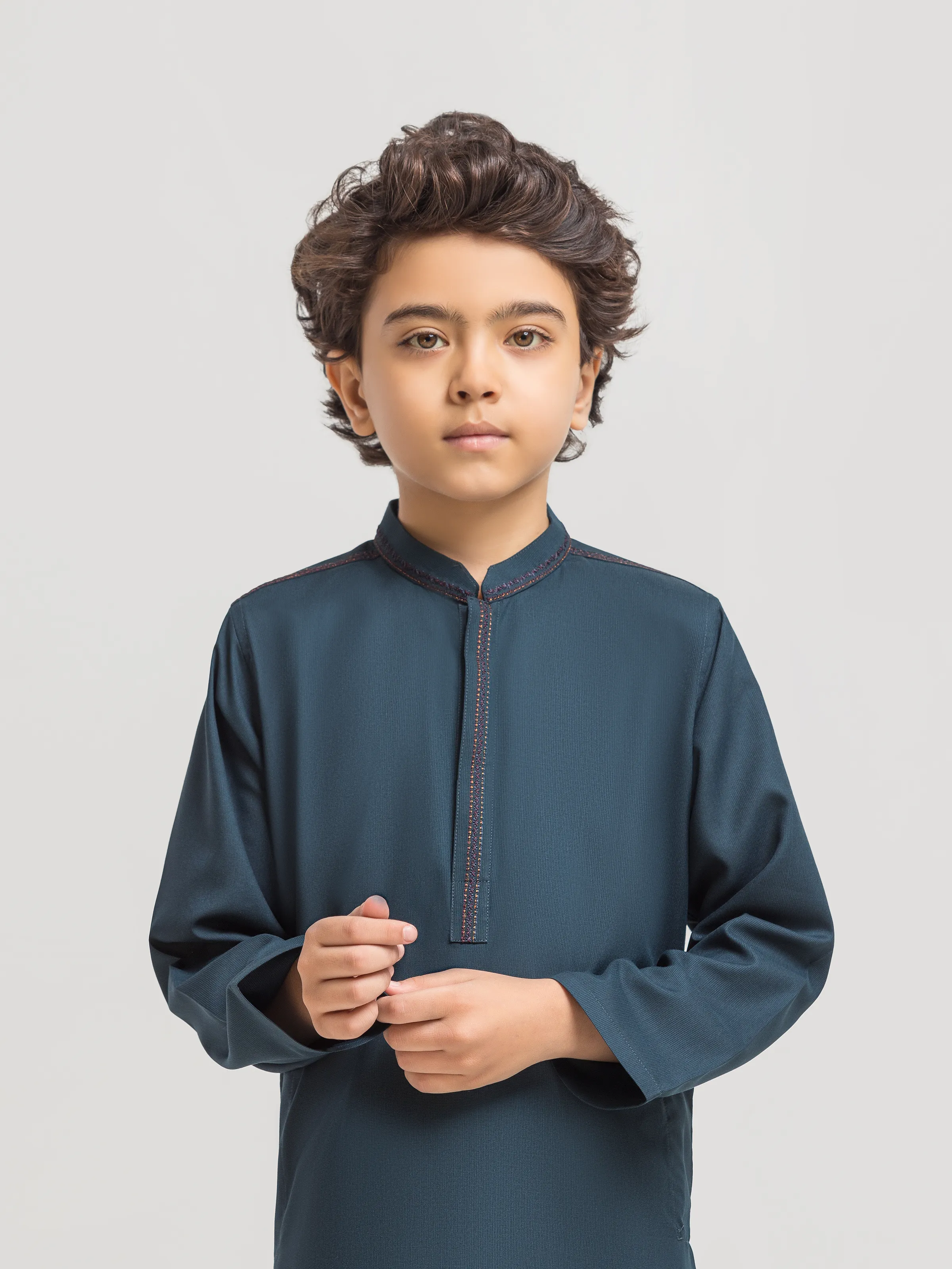 Boy's Dark Teal Kurta Shalwar - EBTKS6-4087 - Image 2