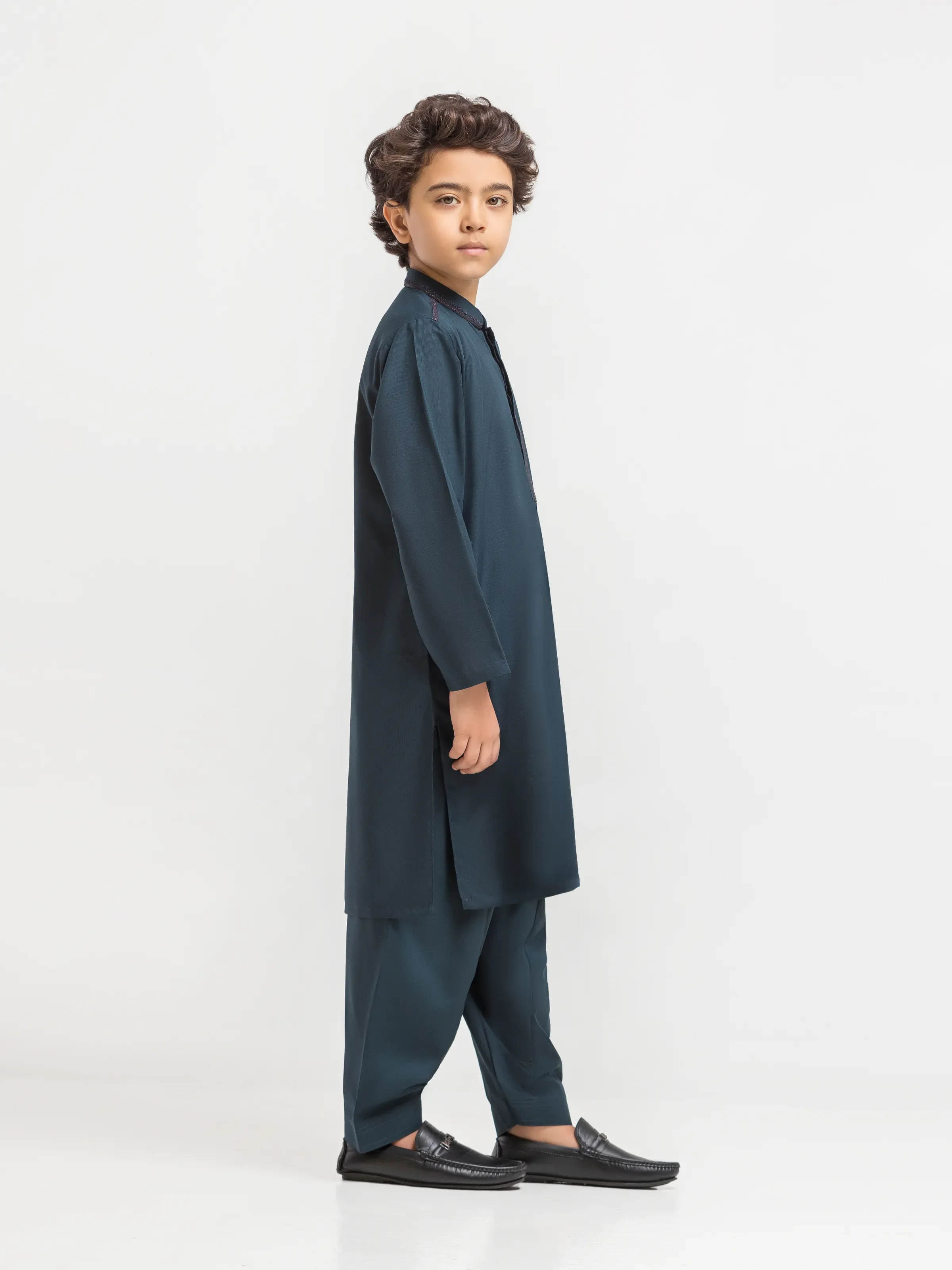 Boy's Dark Teal Kurta Shalwar - EBTKS6-4087 - Image 4