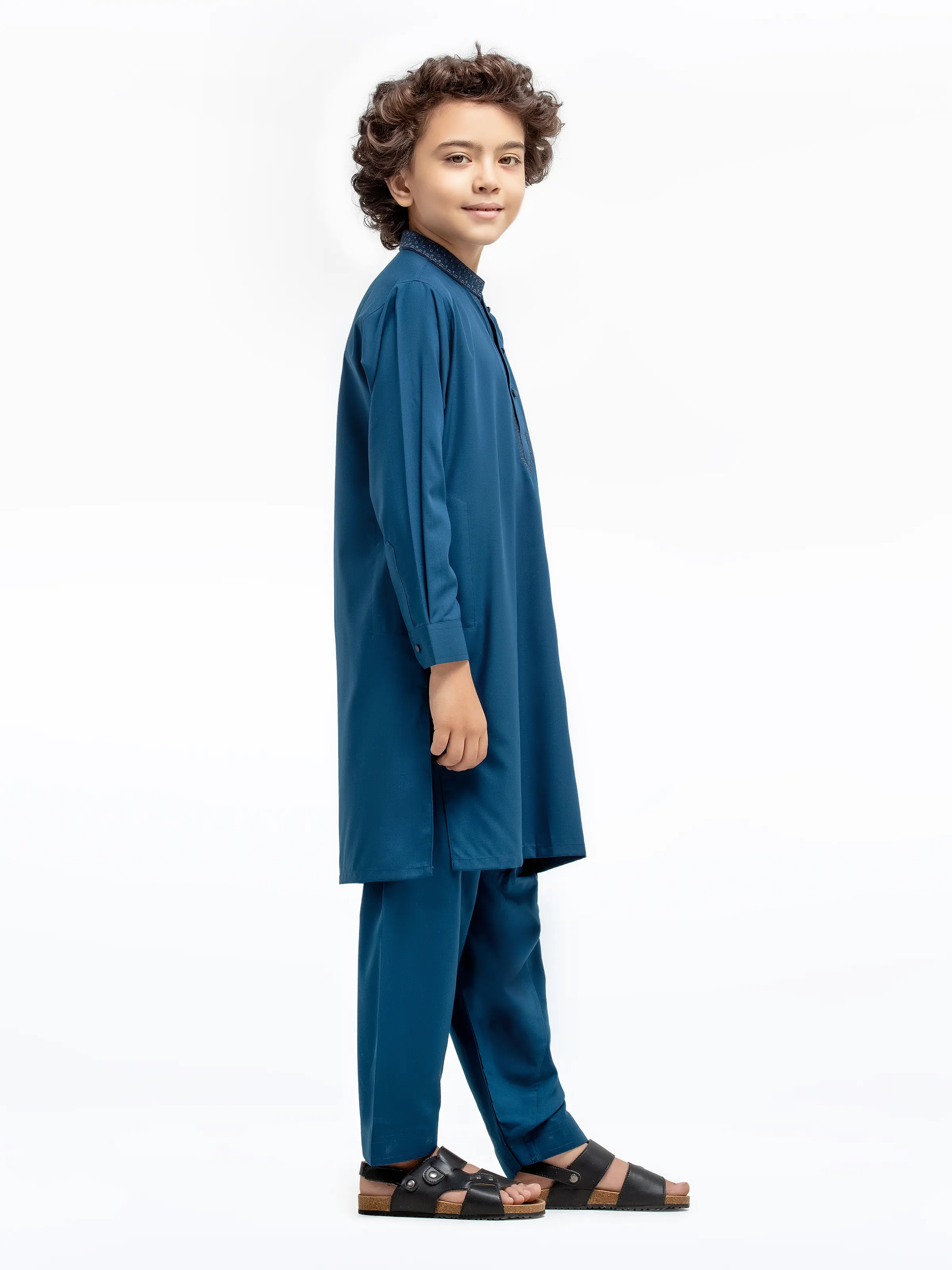 Boy's Dark Turquoise Kurta Shalwar - EBTKS24-3986 - Image 4
