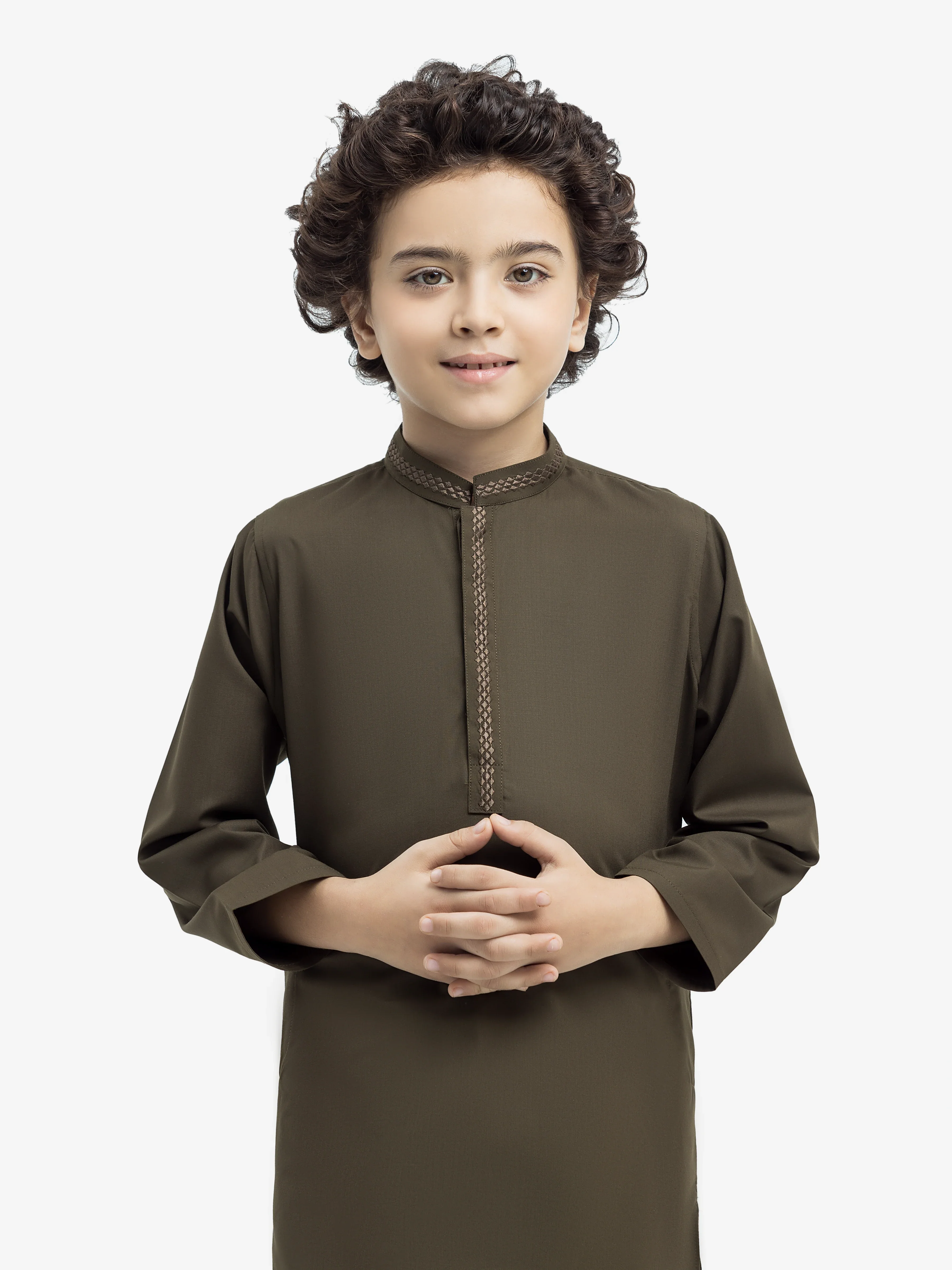 Boy's Deep Olive Kurta Shalwar - EBTKS24-3967 - Image 2