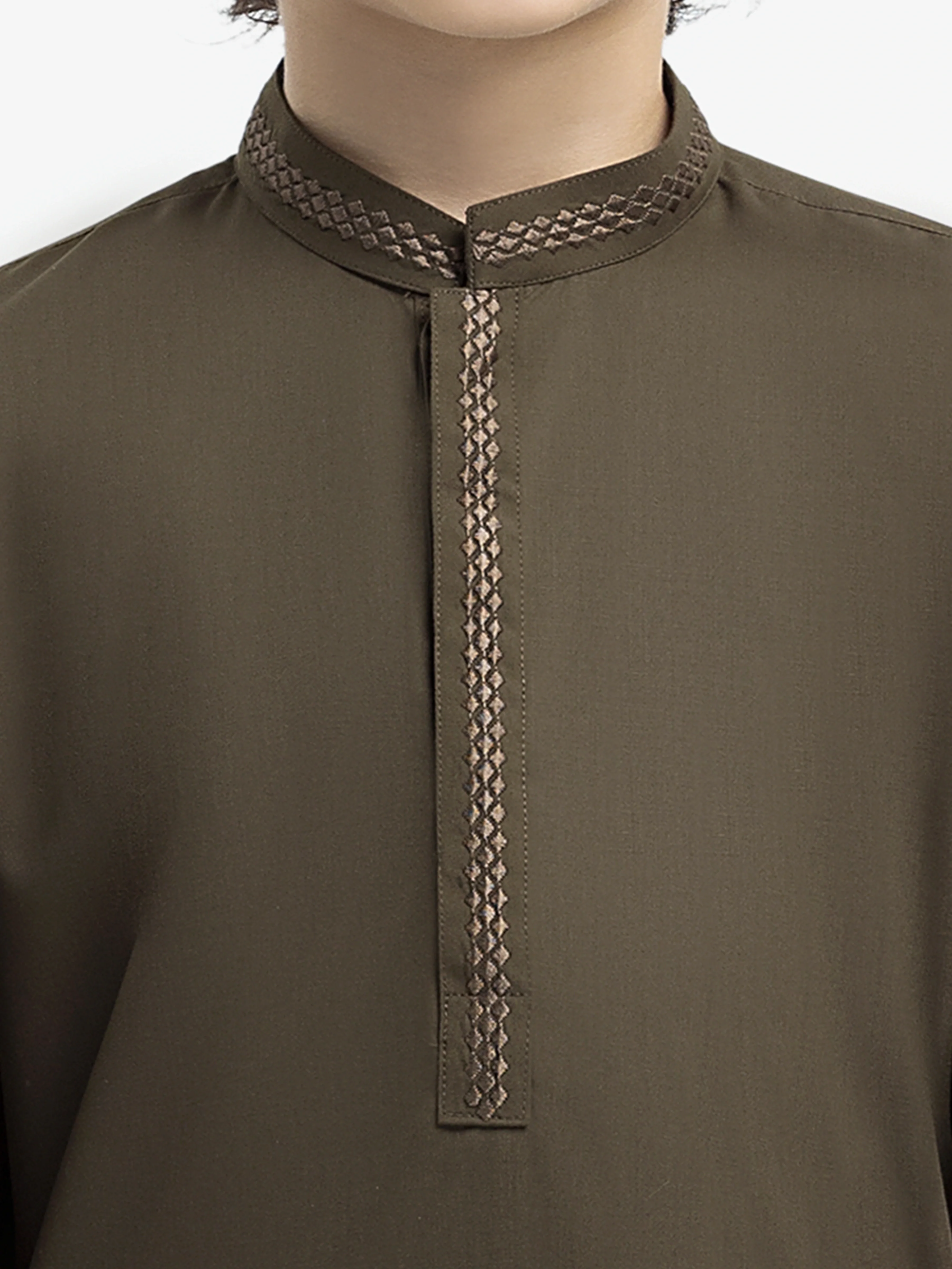 Boy's Deep Olive Kurta Shalwar - EBTKS24-3967 - Image 3