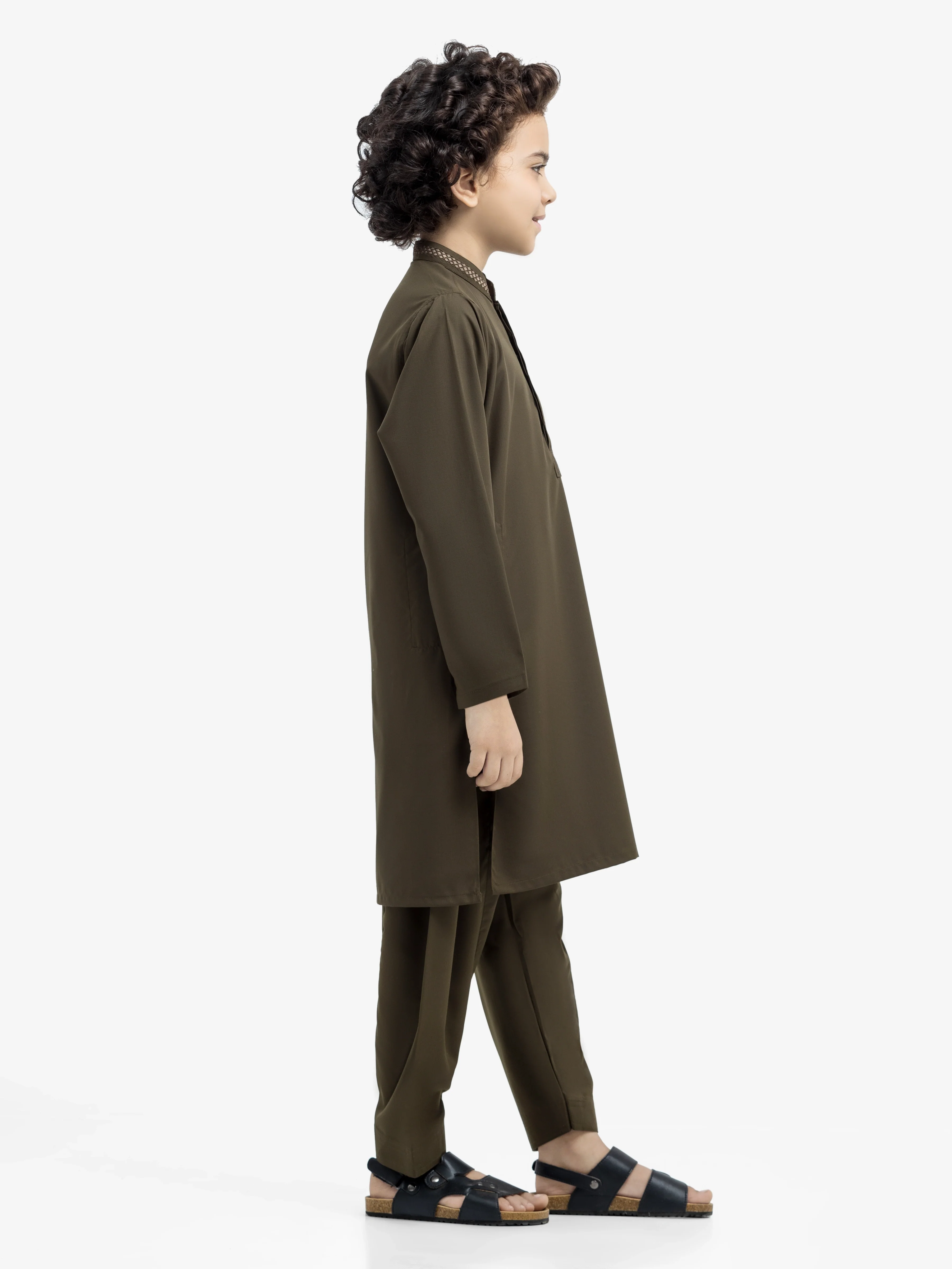 Boy's Deep Olive Kurta Shalwar - EBTKS24-3967 - Image 4