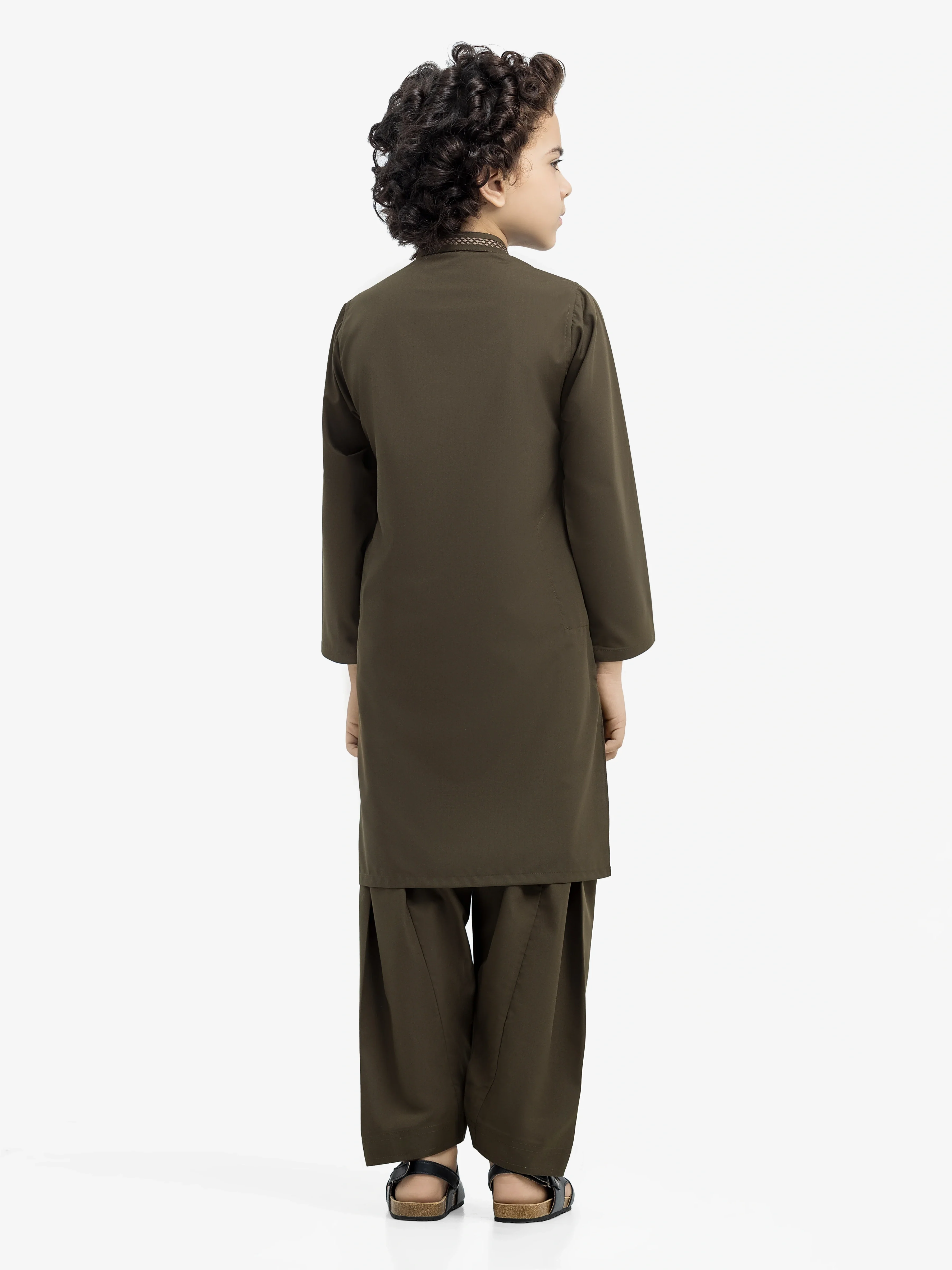 Boy's Deep Olive Kurta Shalwar - EBTKS24-3967 - Image 5