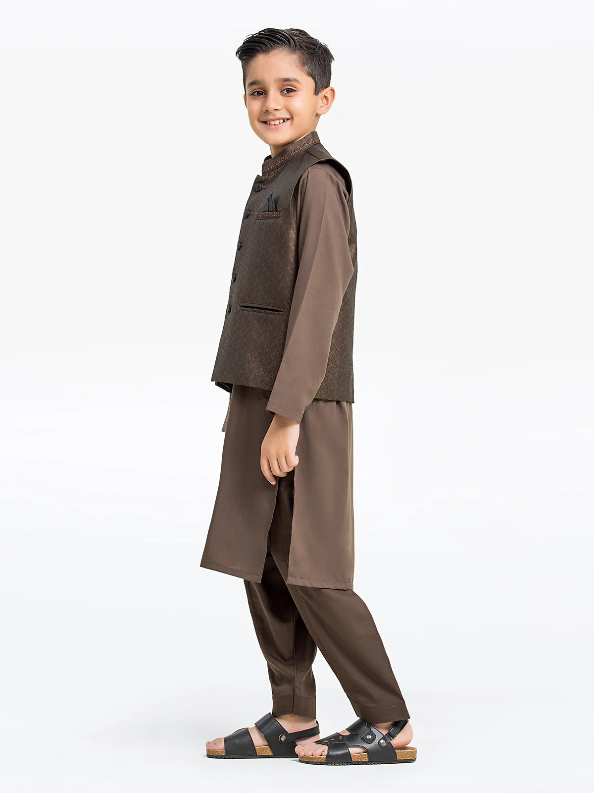 Boy's Olive Waist Coat Suit - EBTWCS24-25188 - Image 3