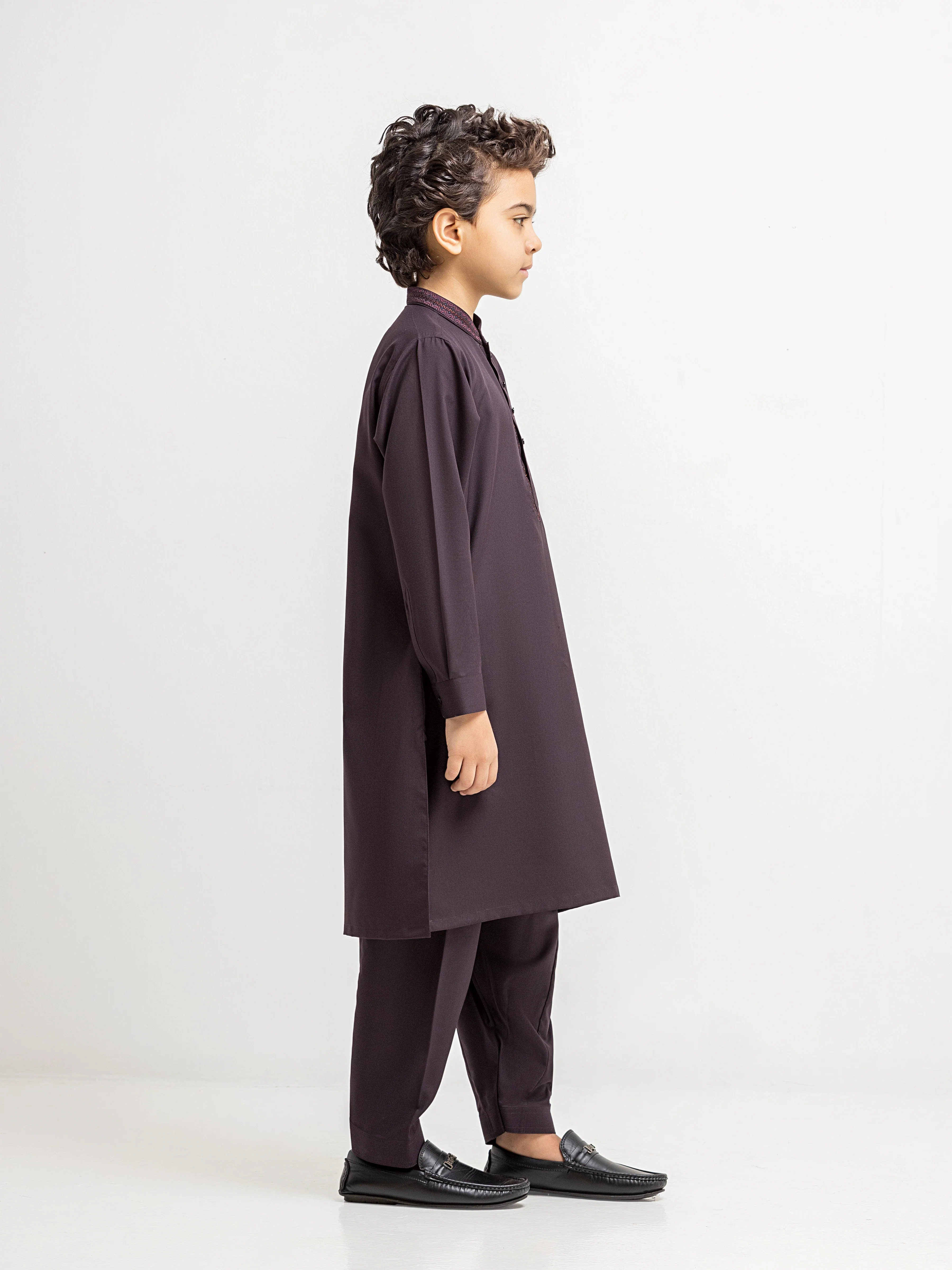 Boy's Deep Plum Kurta Shalwar - EBTKS6-4091 - Image 4