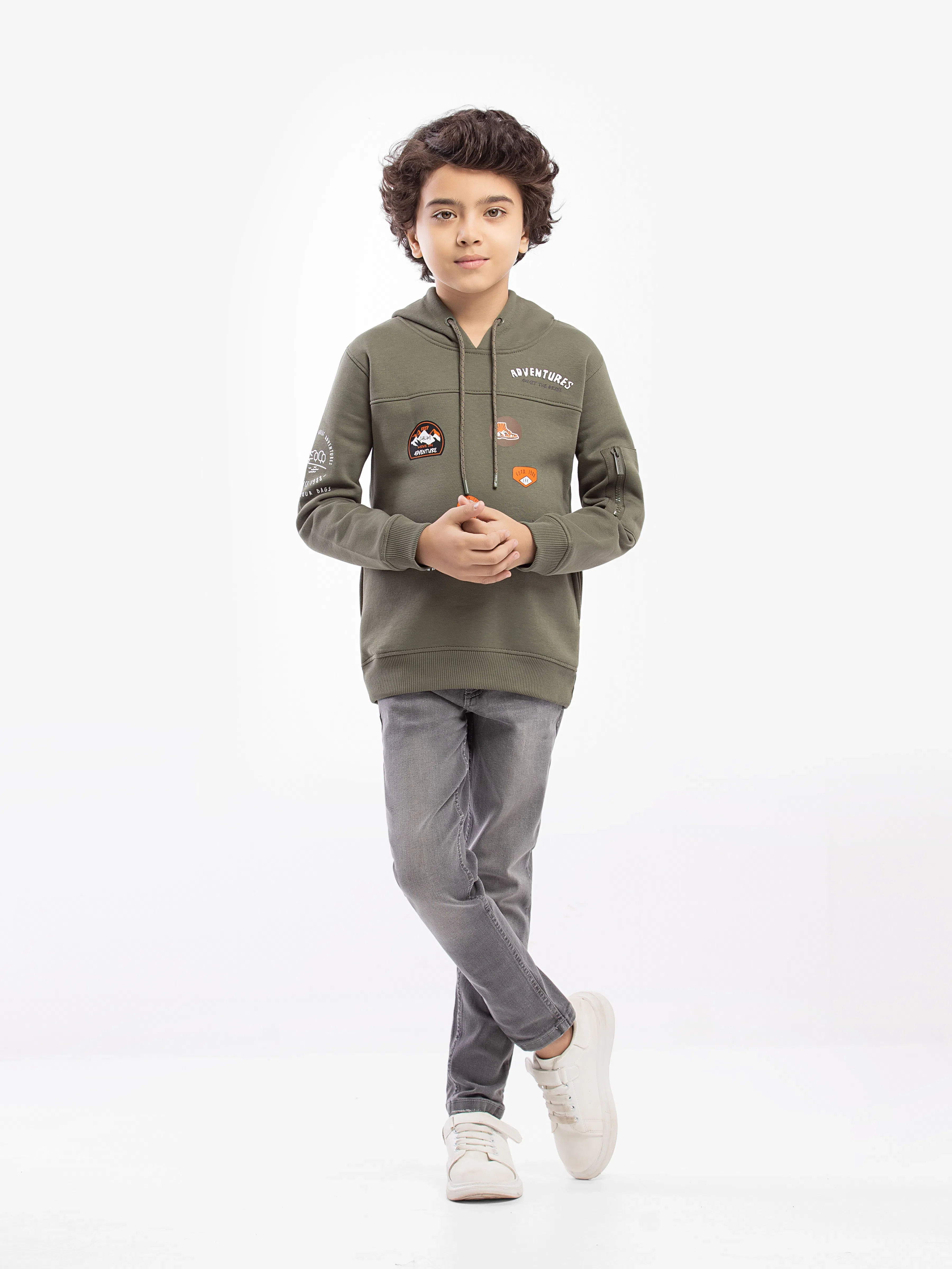 Boy's Dull Olive Hoodie - EBTH5-016 - Image 2