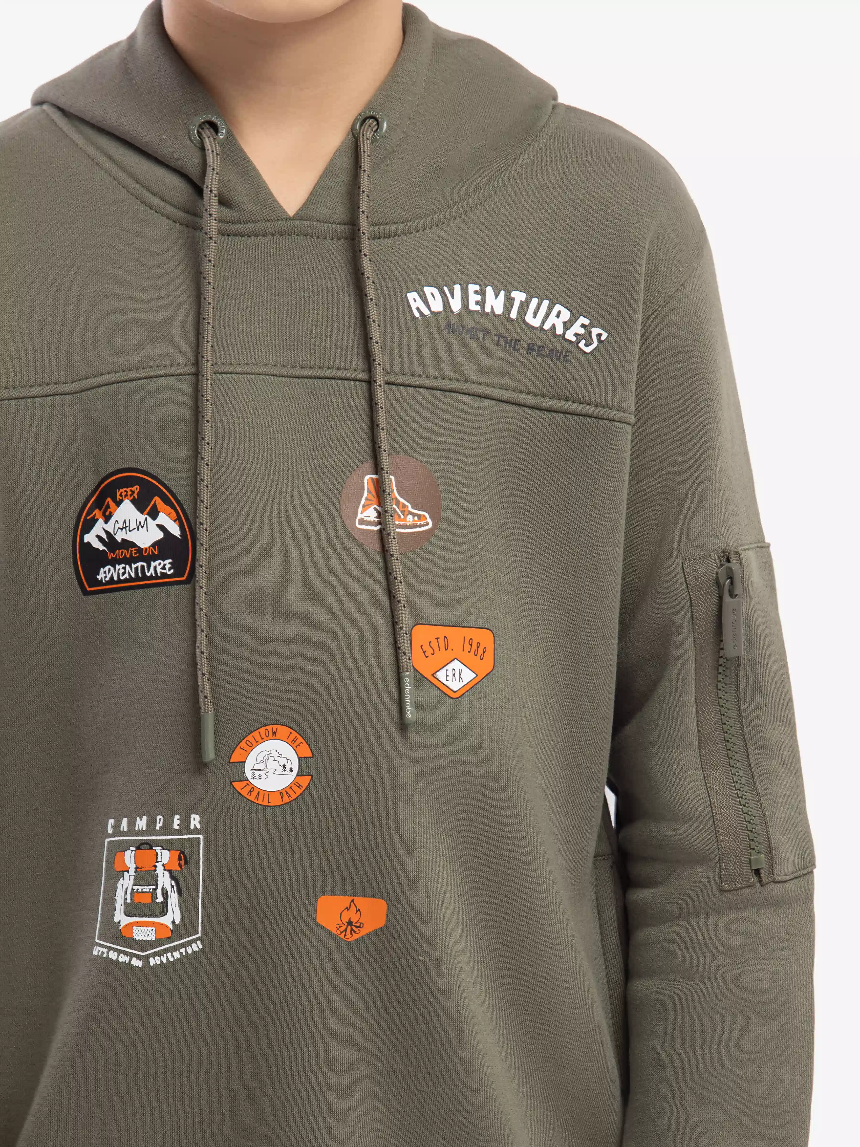 Boy's Dull Olive Hoodie - EBTH5-016 - Image 3