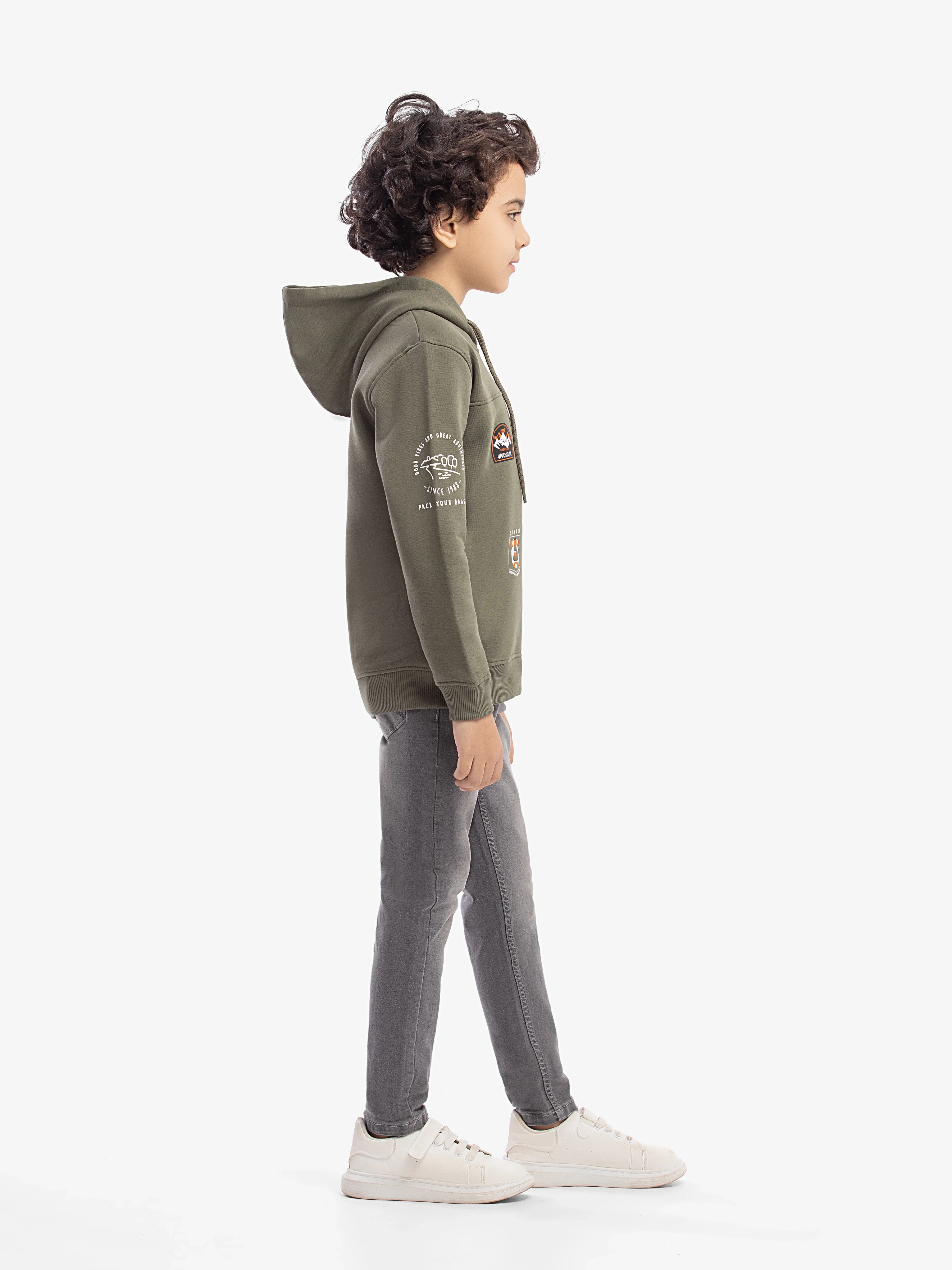 Boy's Dull Olive Hoodie - EBTH5-016 - Image 4