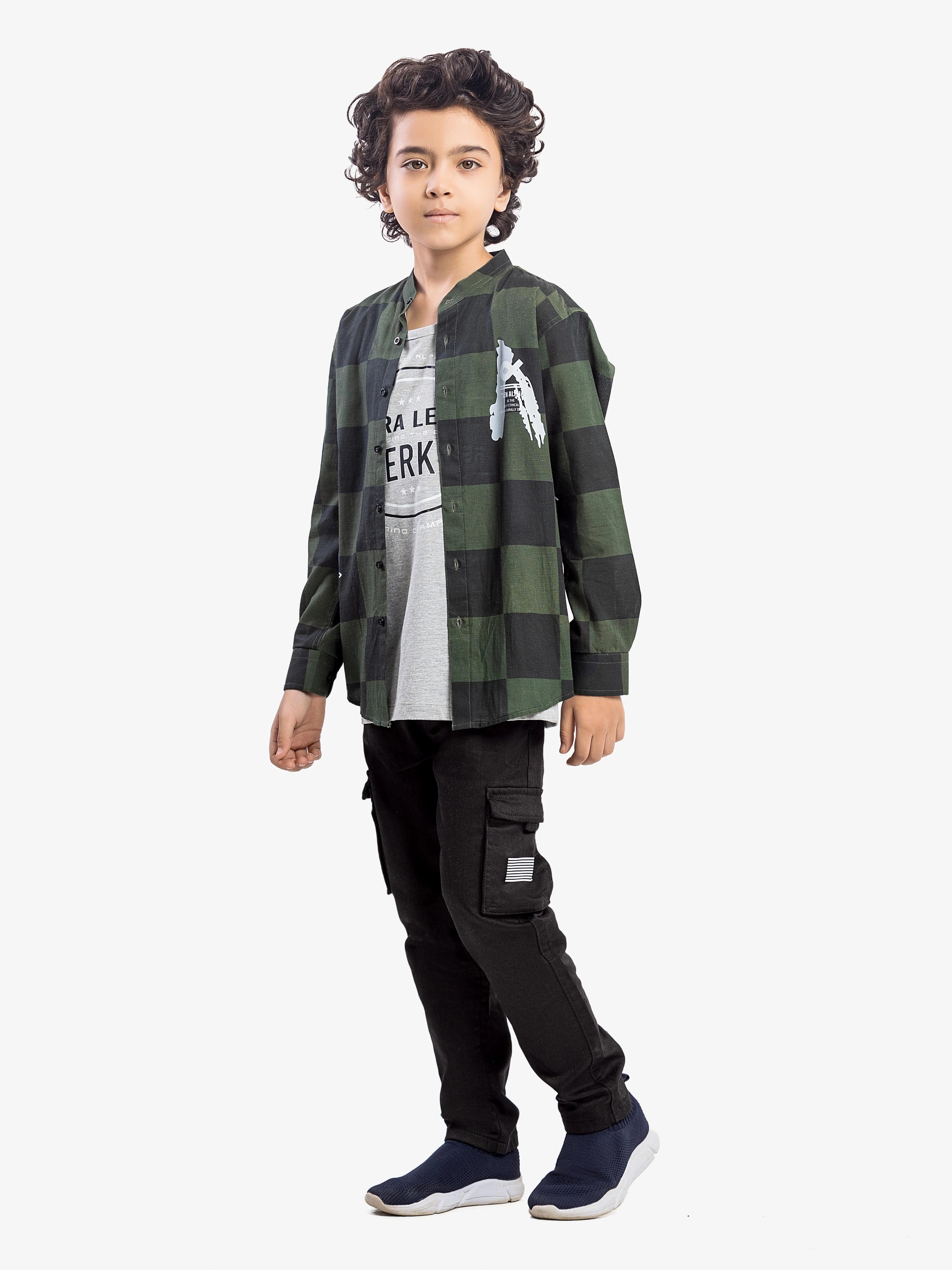 Boy's Green & Black Shirt & Tank Top- EBTS5-27582-2P - Image 3