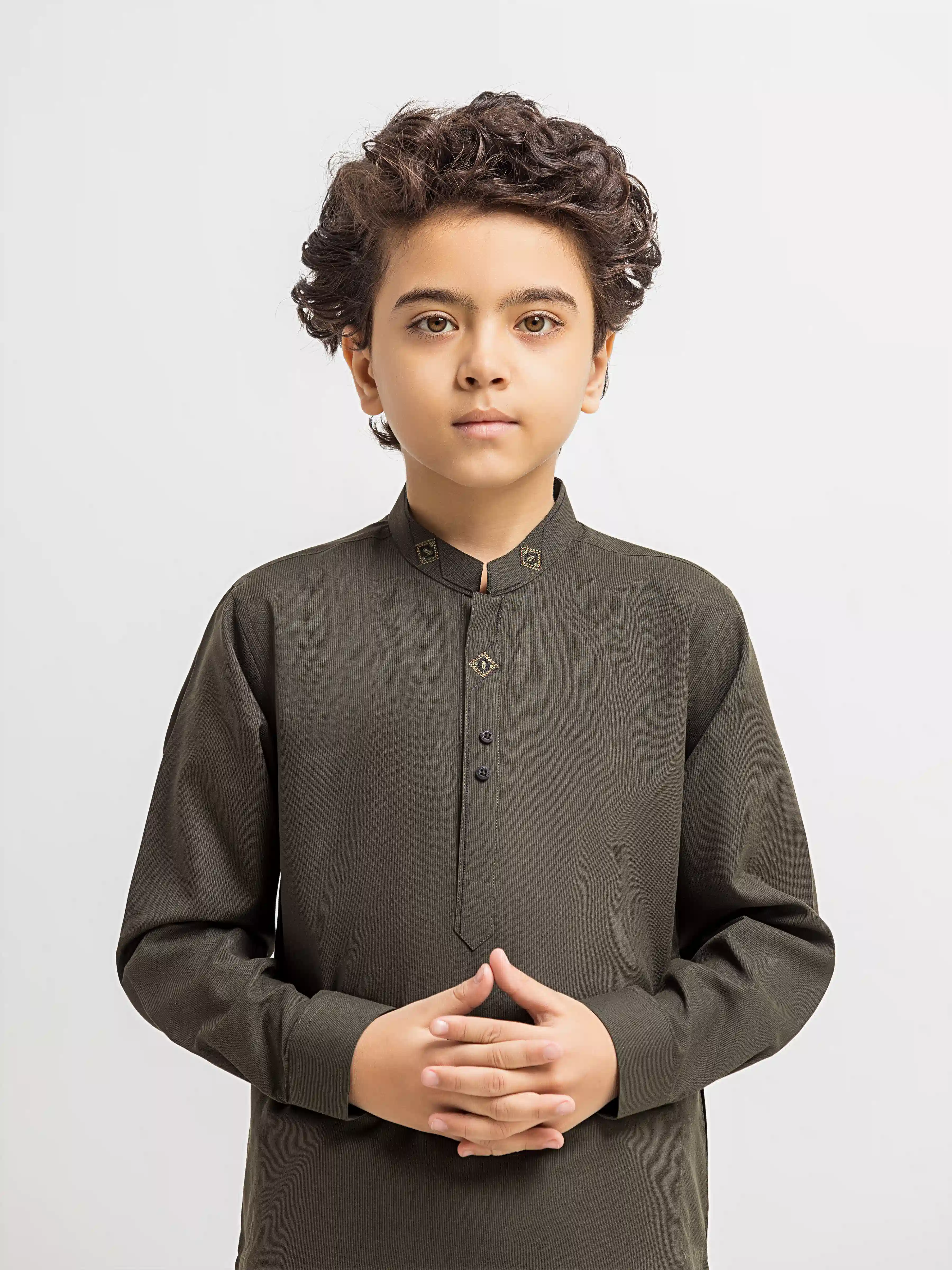 Boy's Green Kurta Shalwar - EBTKS6-4099 - Image 2