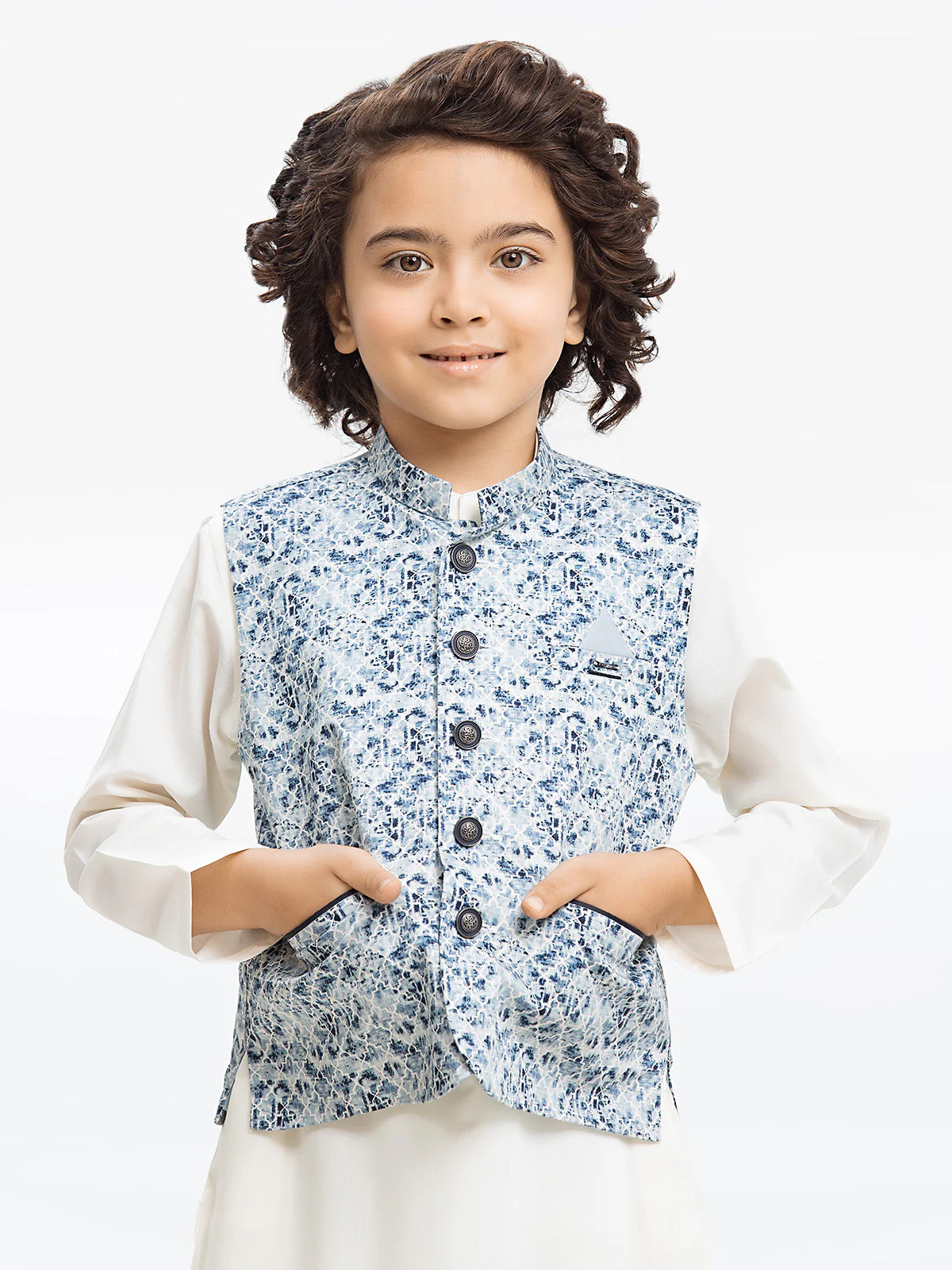 Boy's Grey & Off White Waist Coat Suit - EBTWCS24-25186 - Image 2