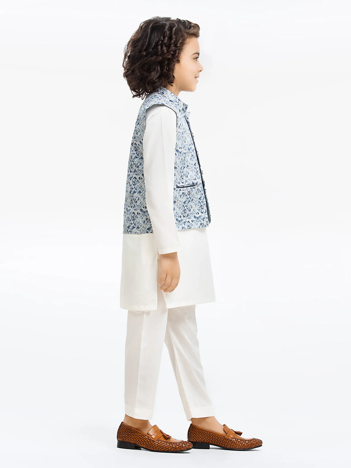 Boy's Grey & Off White Waist Coat Suit - EBTWCS24-25186 - Image 3