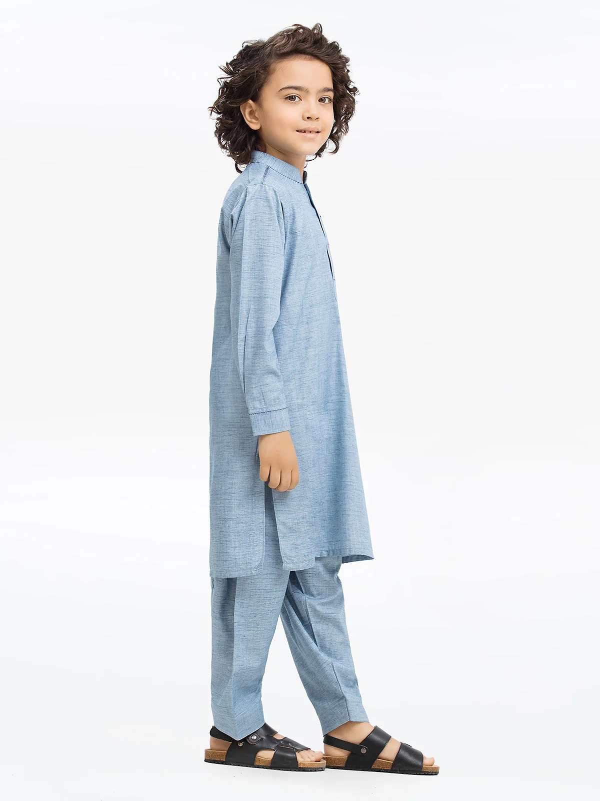 Boy's Ice Blue Kurta Shalwar - EBTKS24-3950 - Image 3