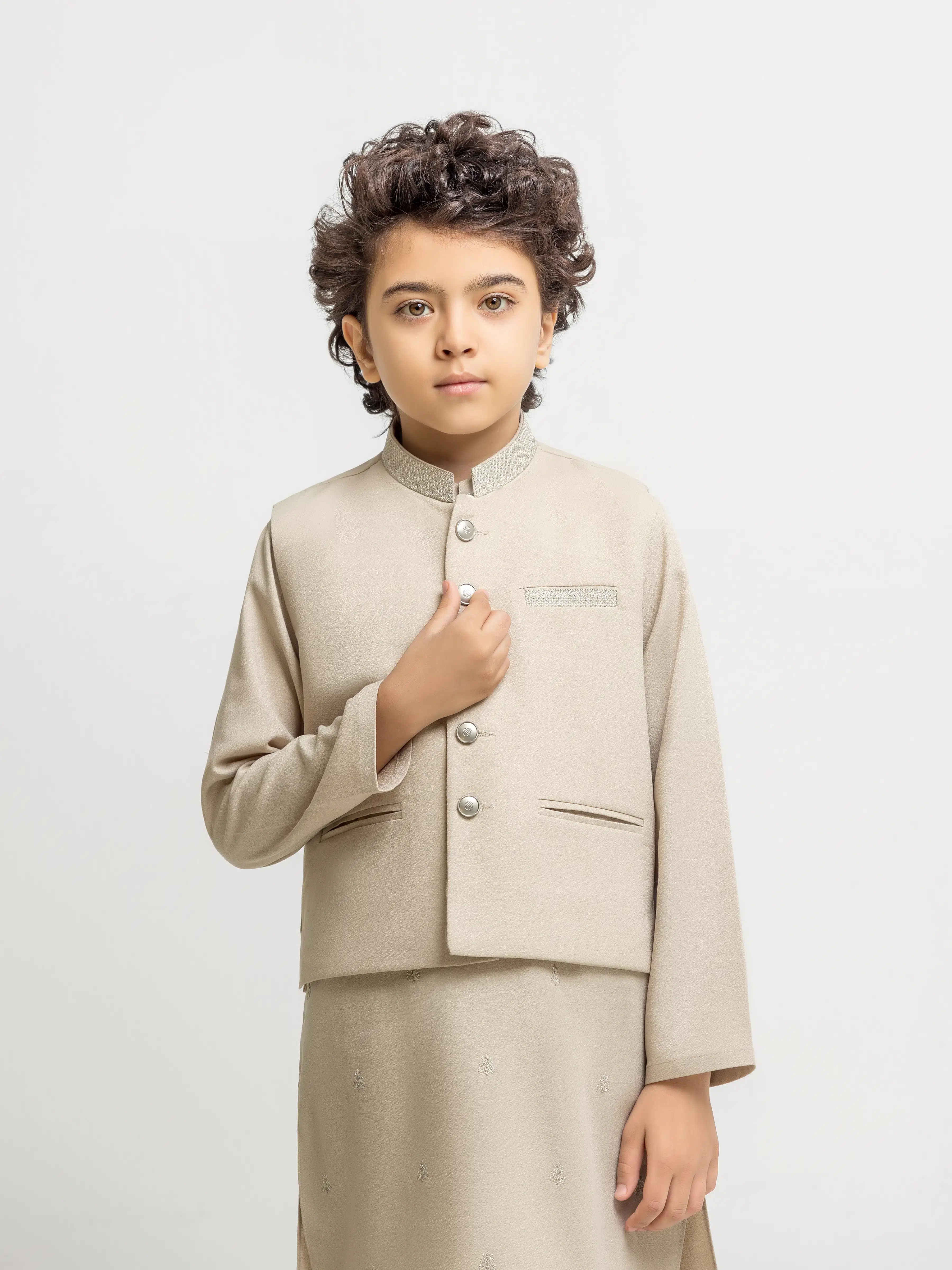 Boy's Light Beige Waist Coat Suit - ECBTWCS6-107 - Image 2